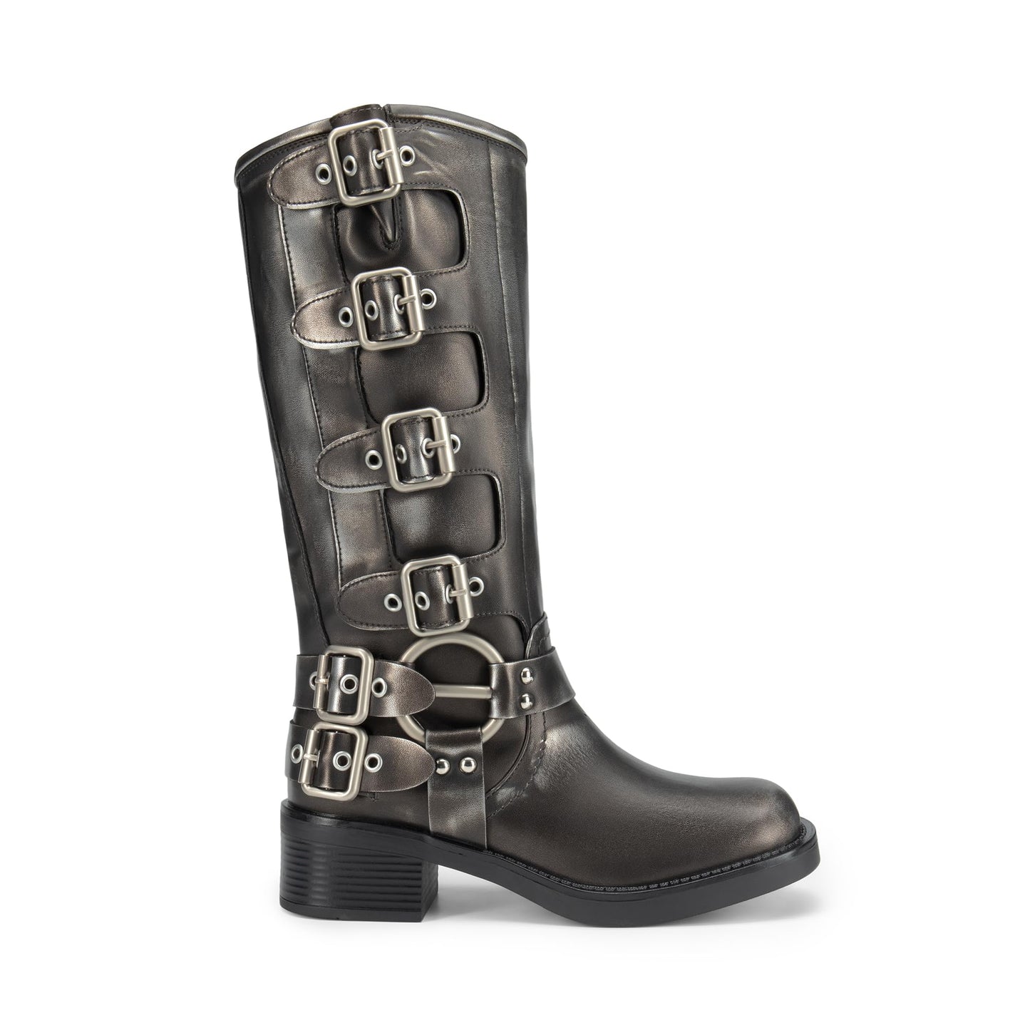 DREAM PAIRS Women's Knee High Riding Boots Slip On Motorcycle Boots Square Toe Chunky Heel Fashion Buckles Biker Boots
