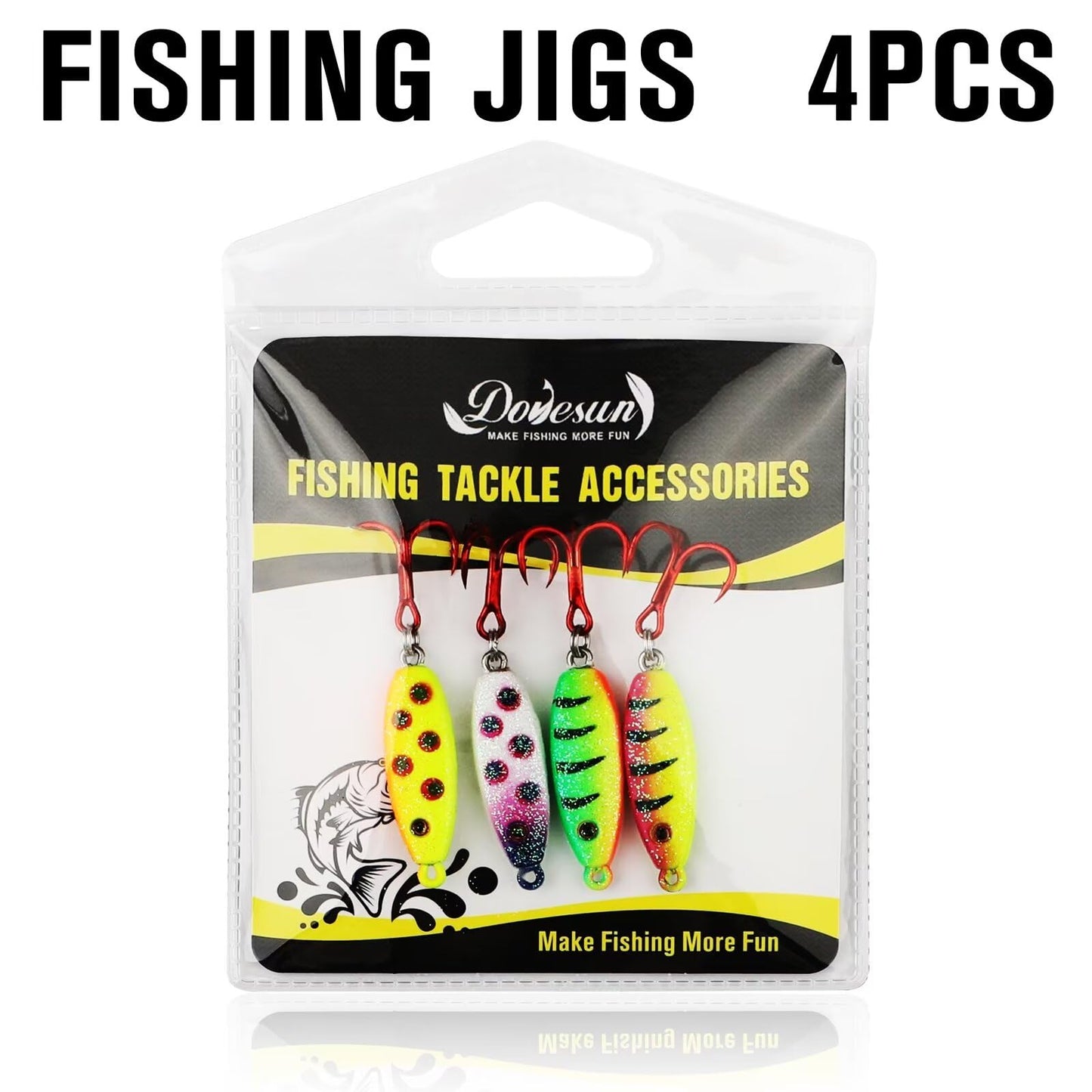 Dovesun Ice Fishing Jigs Ice Fishing Lures Kit Rattling Glow Ice Fishing Spoons for Bass Crappie Panfish Mens Fishing Gifts 15PCS/4PCS/3PCS