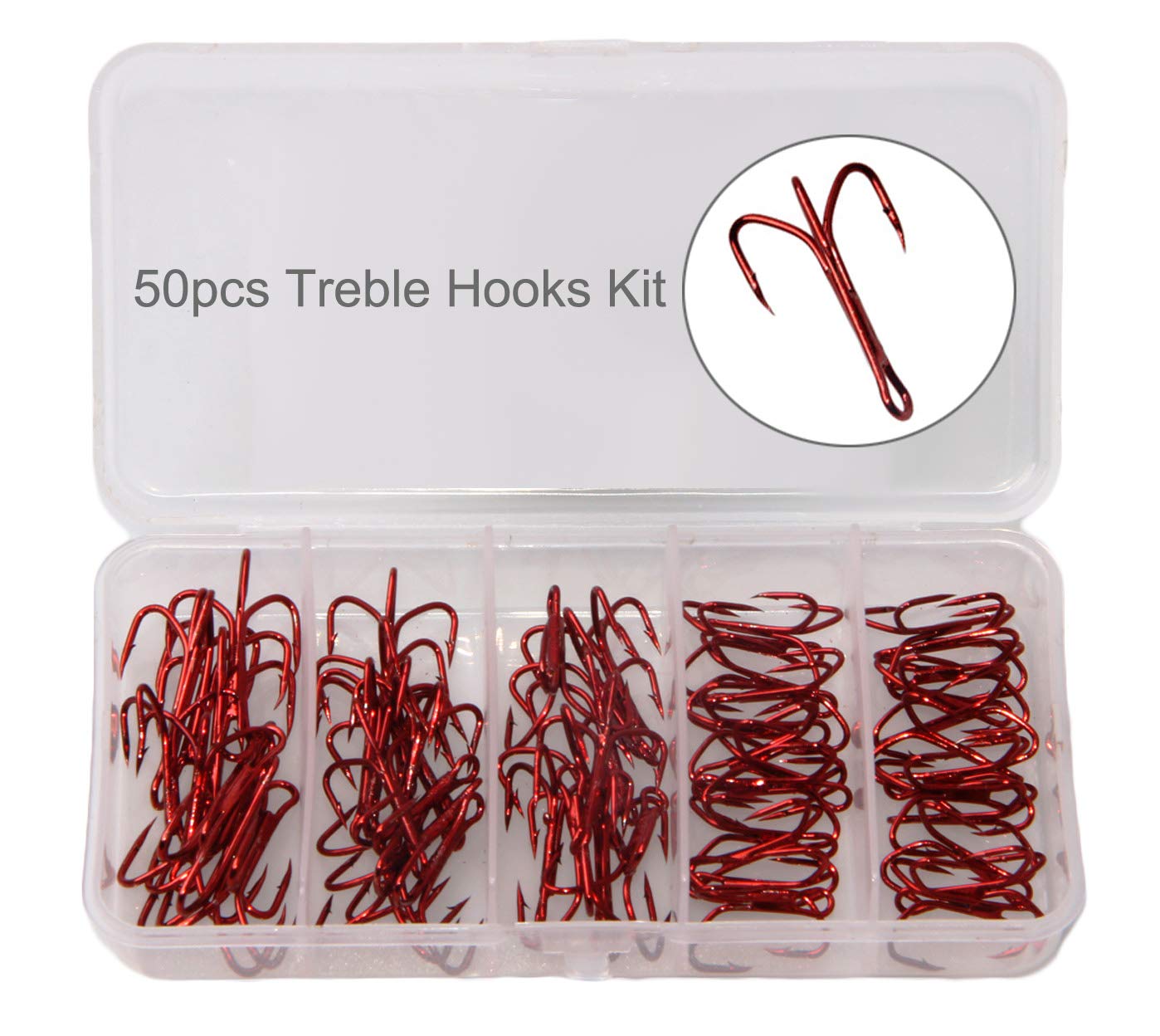 JSHANMEI Fishing Treble Hooks Kit - High Carbon Steel Hooks Strong Sharp Round Bend Treble Fishing Hooks for Hard Bait Lures Saltwater Freshwater Fishing