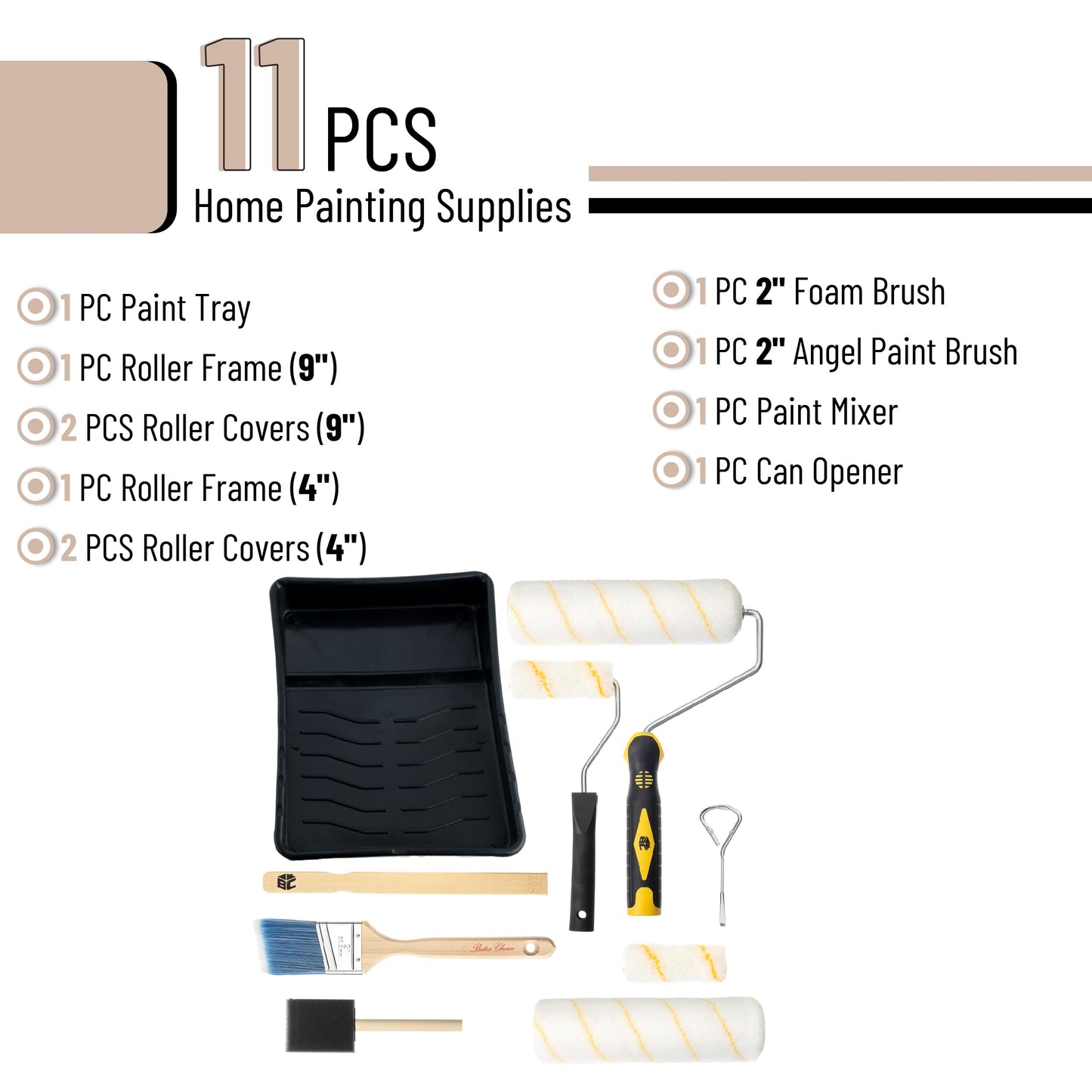 Bates Paint Roller - Paint Brush, Paint Tray, Roller Paint Brush, 11 Piece Home Painting Supplies, Foam Brush, House Painting Tray, Painting Tools, Roller and Paint Brushes, Interior Paint Brushes