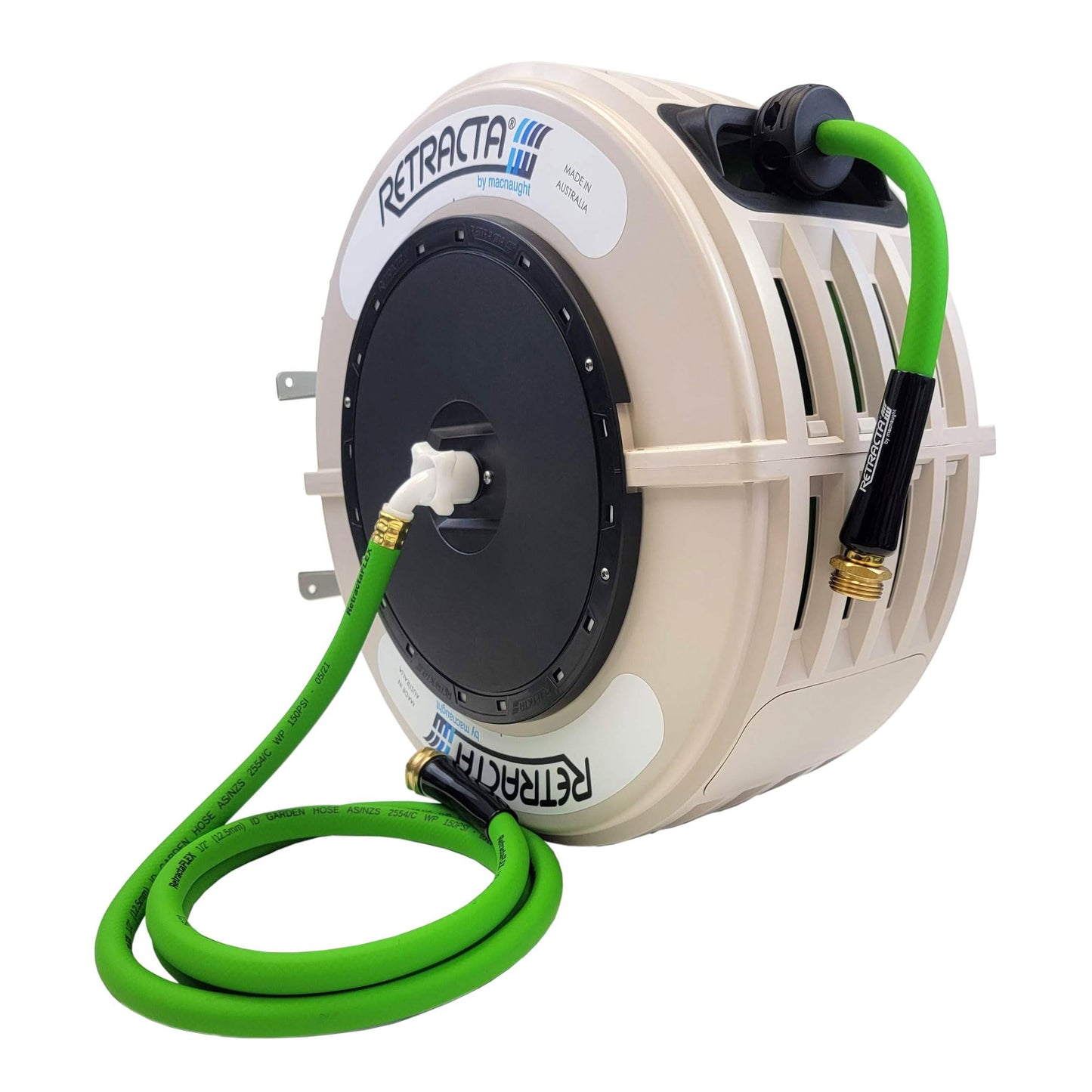Macnaught Retractable Garden Hose Reel, 82 Ft Water Hose Reel Heavy Duty Retractable Hose with Metal 180° Swivel Rotation Bracket for Wall Mount - Beige