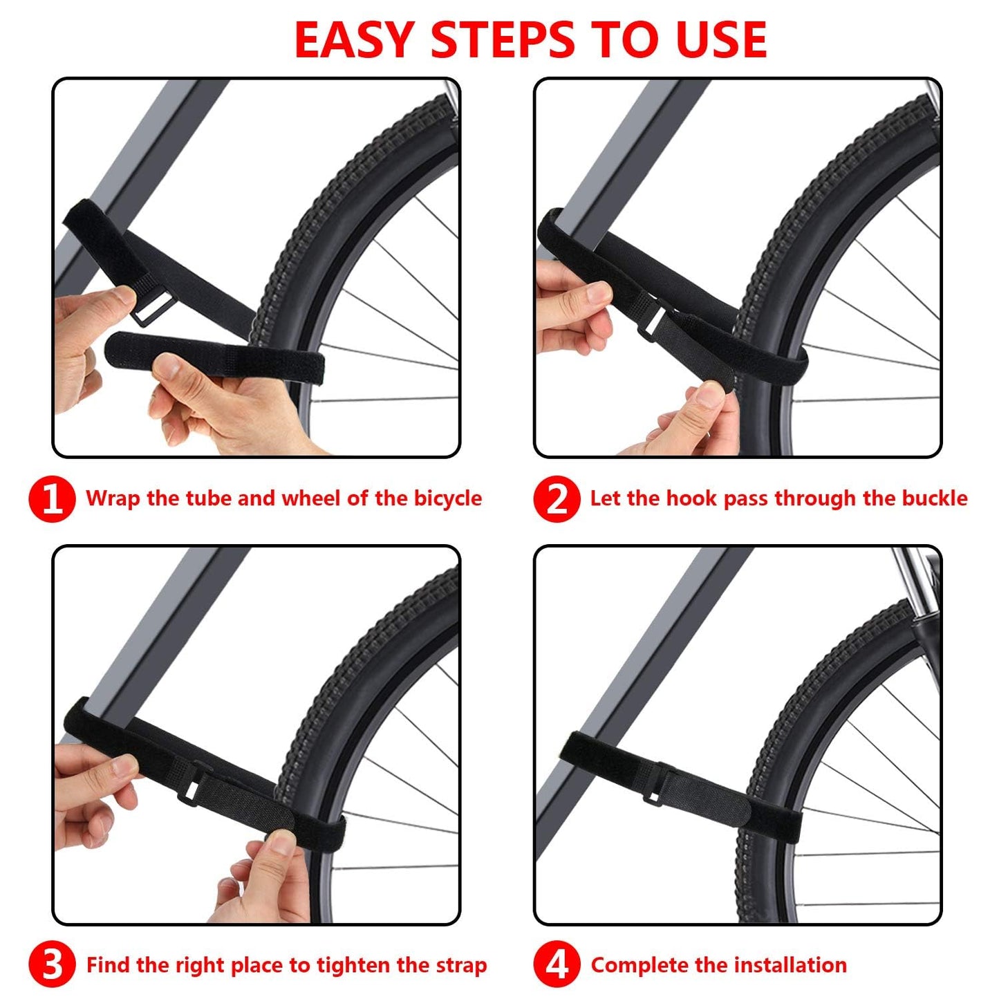 SANNIX 4 Pcs Reusable Bike Wheel Stabilizer Straps - Adjustable Bike Rack Strap With Durable Hook (Black and Orange)