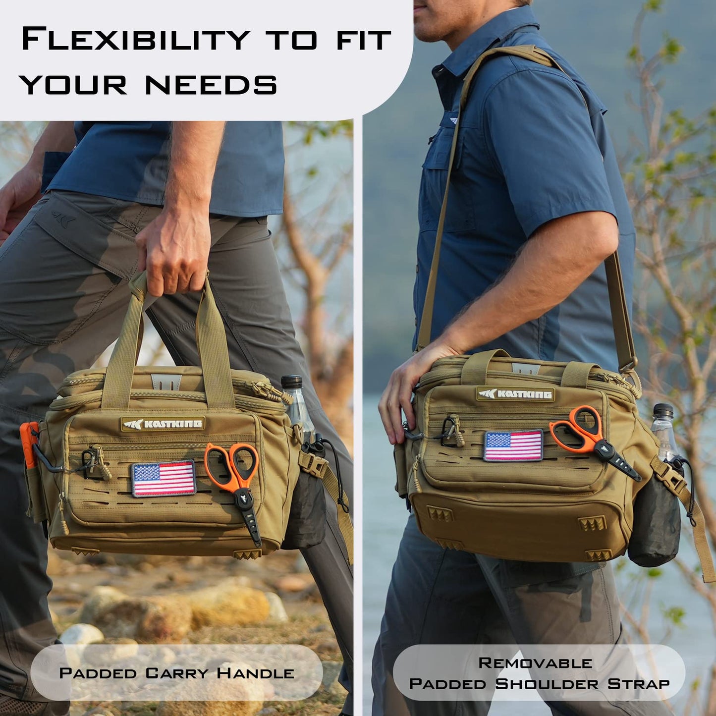 KastKing Karryall Fishing Tackle Bags for Saltwater or Freshwater Fishing - Water Resistant Material - Fishing Gear Storage - Medium Khaki
