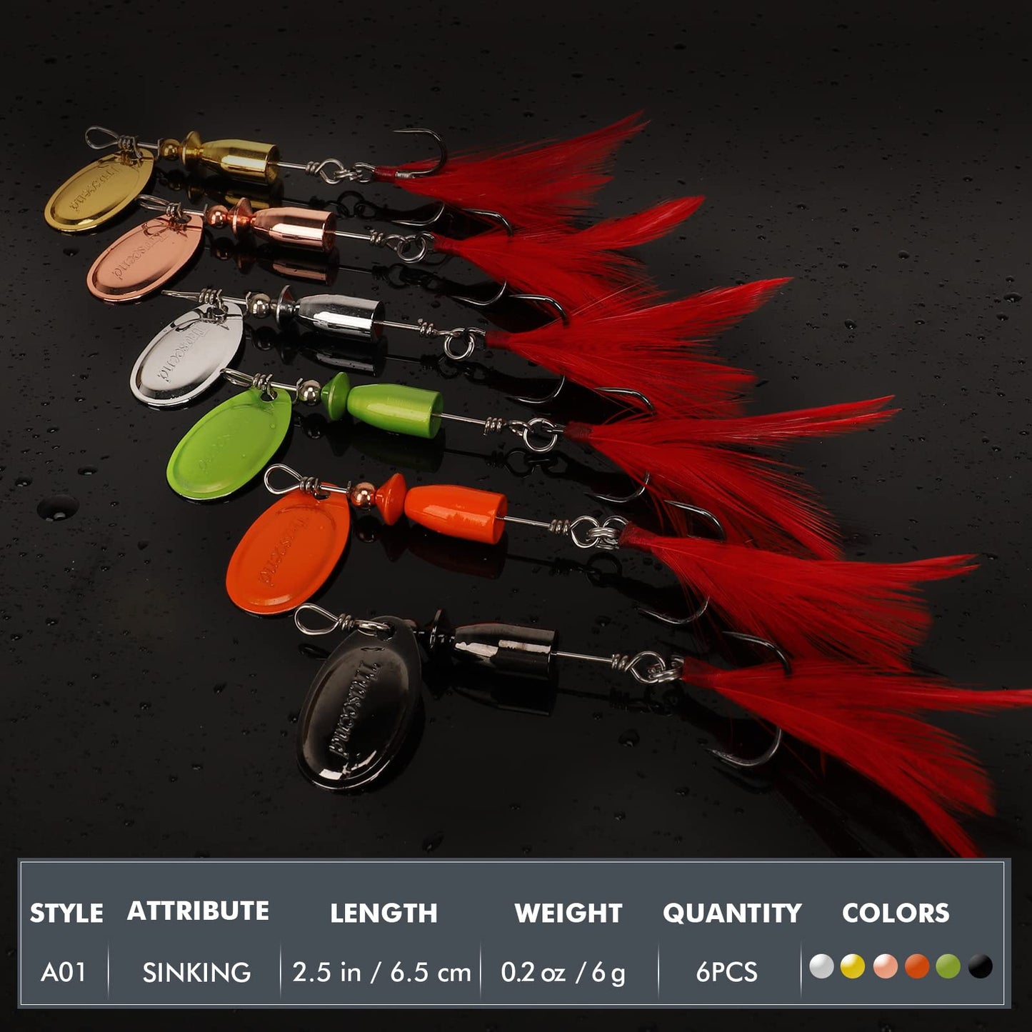 TRUSCEND Swimming or Jigging Fishing Spinners with Two-Way Spinning Spoons System, Rooster Tail Fishing Lures with Flash Copper Body & Blade, Freshwater and Saltwater Blade Bait for Bass Walleye Trout