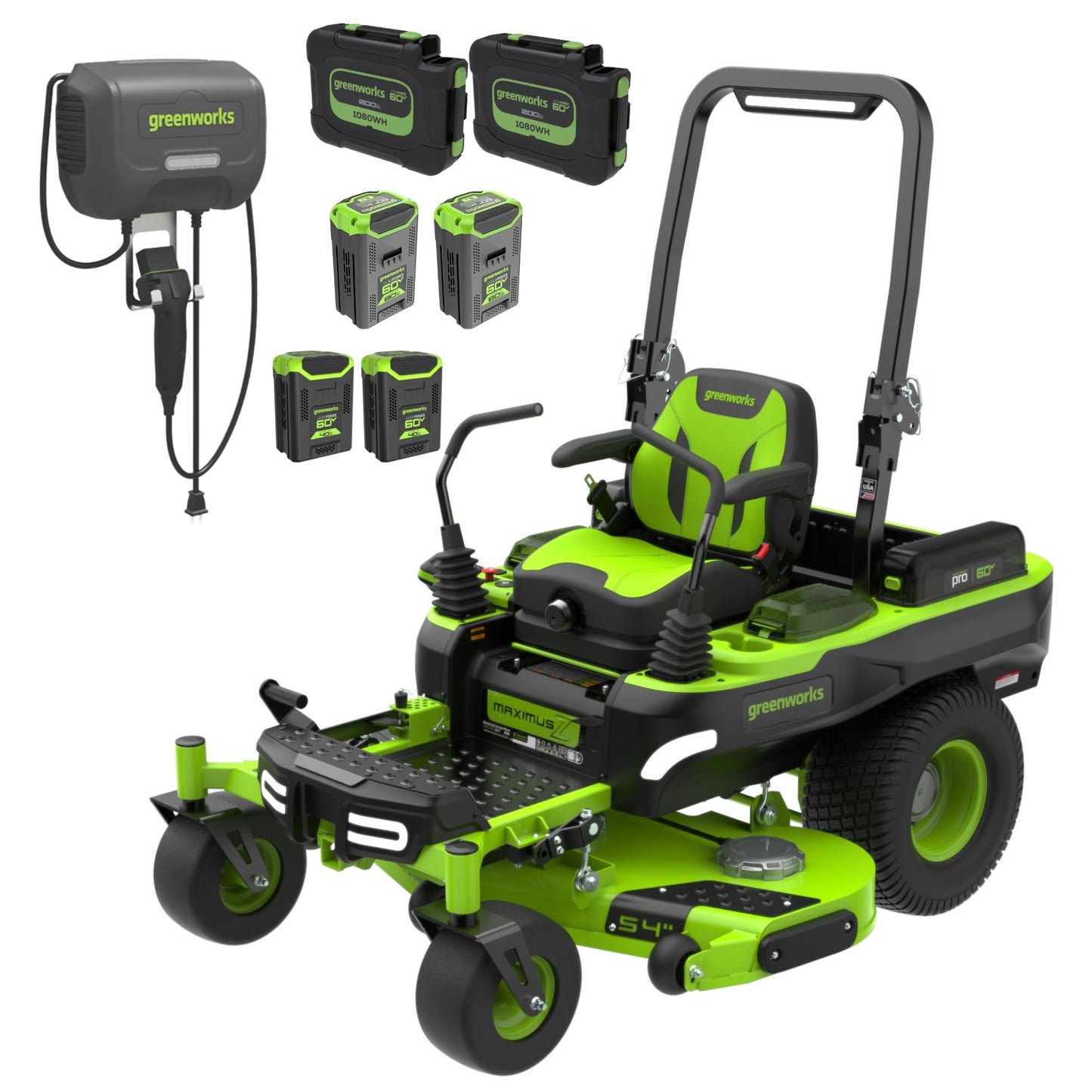 Greenworks 60V 21” Cordless (Push) Lawn Mower (LED Lights + Aluminum Handles), 5.0Ah Battery and Rapid Charger