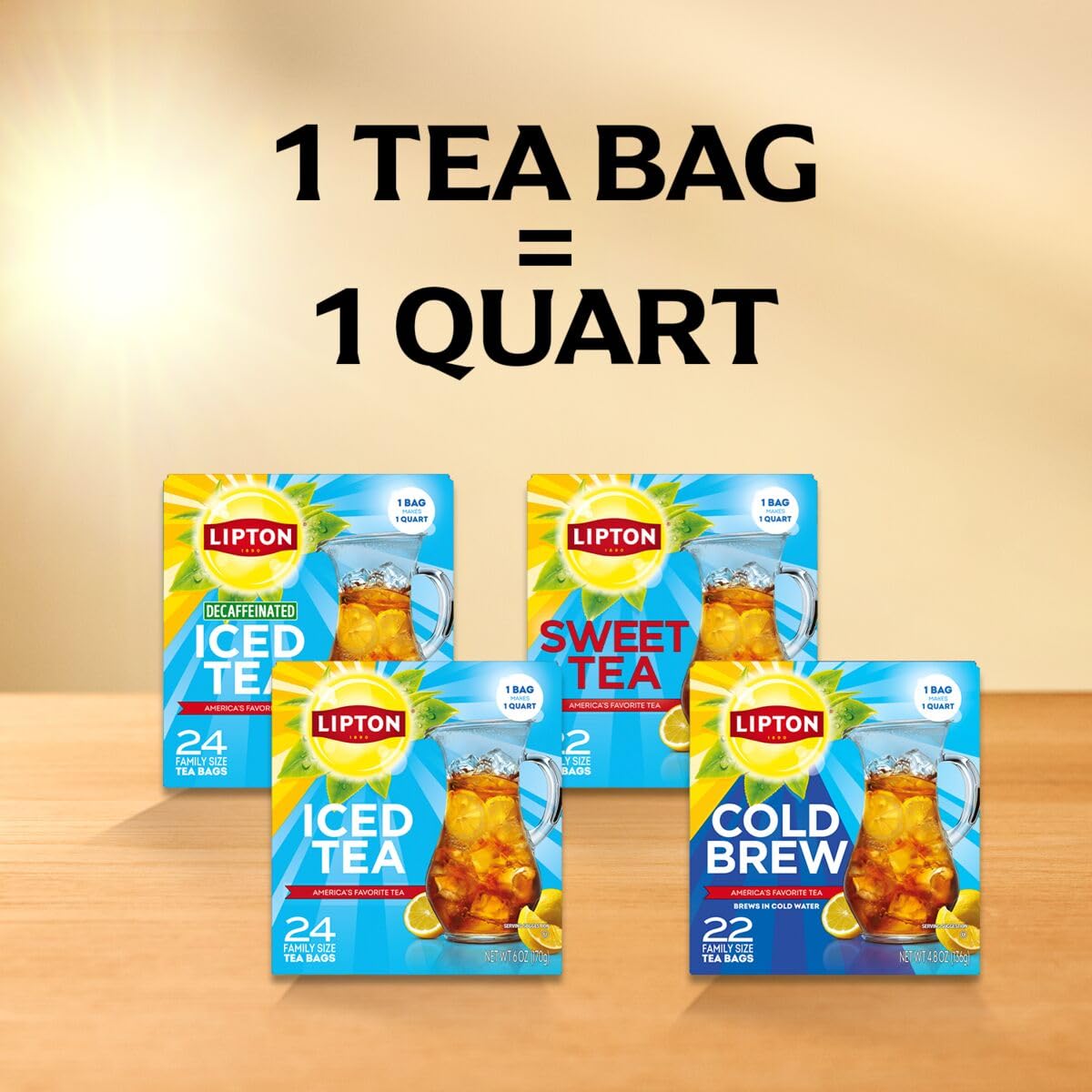 Lipton Unsweetened Iced Tea Bags, Family Size Zero Calories, 144 Total Tea Bags (24ct - Pack of 6)