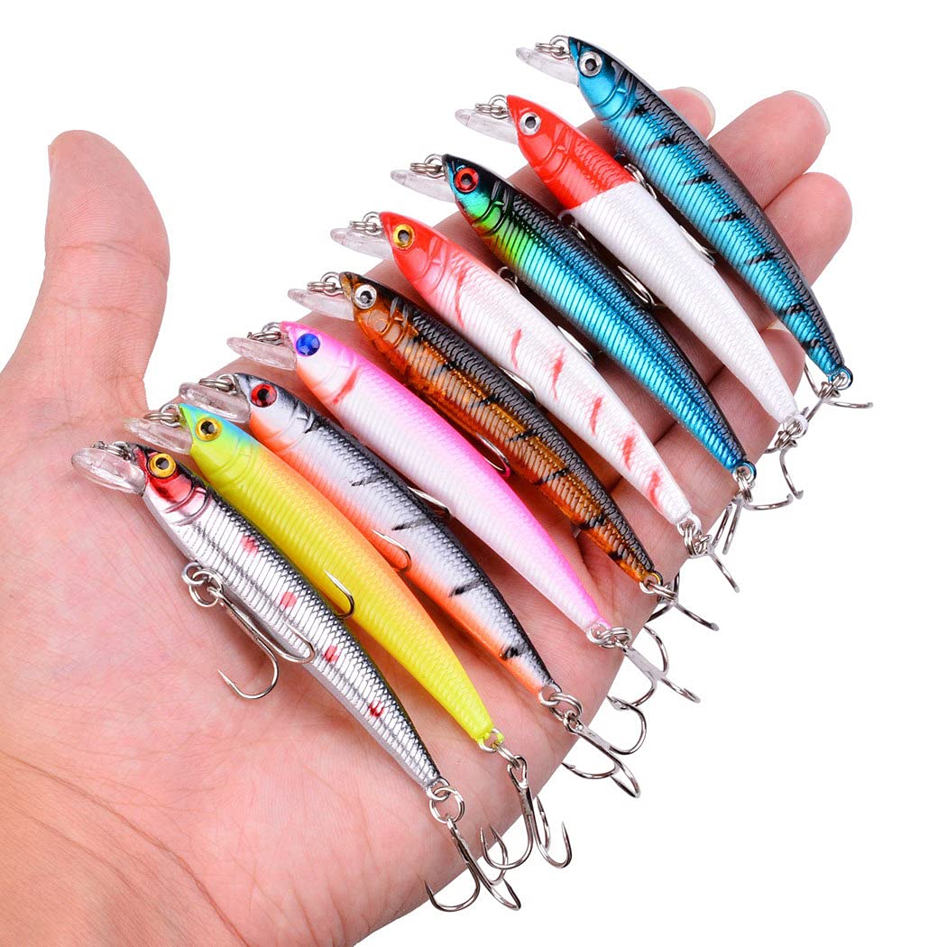 Fishing Lures Kit Mixed Including Minnow Popper Crank Baits with Hooks for Saltwater Freshwater Trout Bass Salmon Fishing