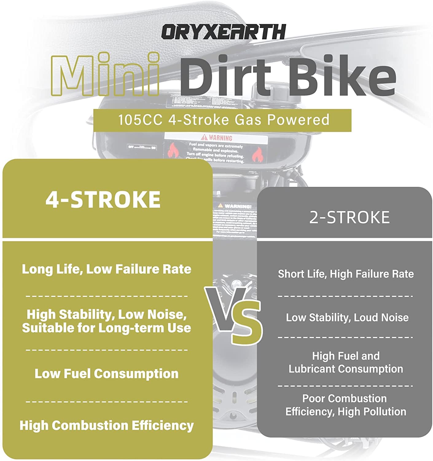 Oryxearth Mini Dirt Bike for Kids, Gas Powered Off Road Pit with Automatic Transmission and Pull Start Kids