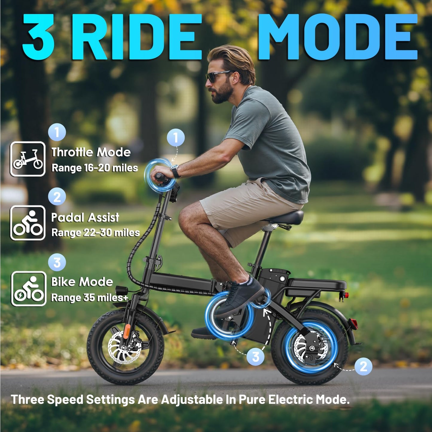Folding Electric Bike for Adults and Teens, 14" Foldable E-Bike with 500W Motor, Commuter Mini Ebike with 48V Removable Battery UL 2849 Certified, Electric Bicycle with 25 Miles PAS Range (Black)