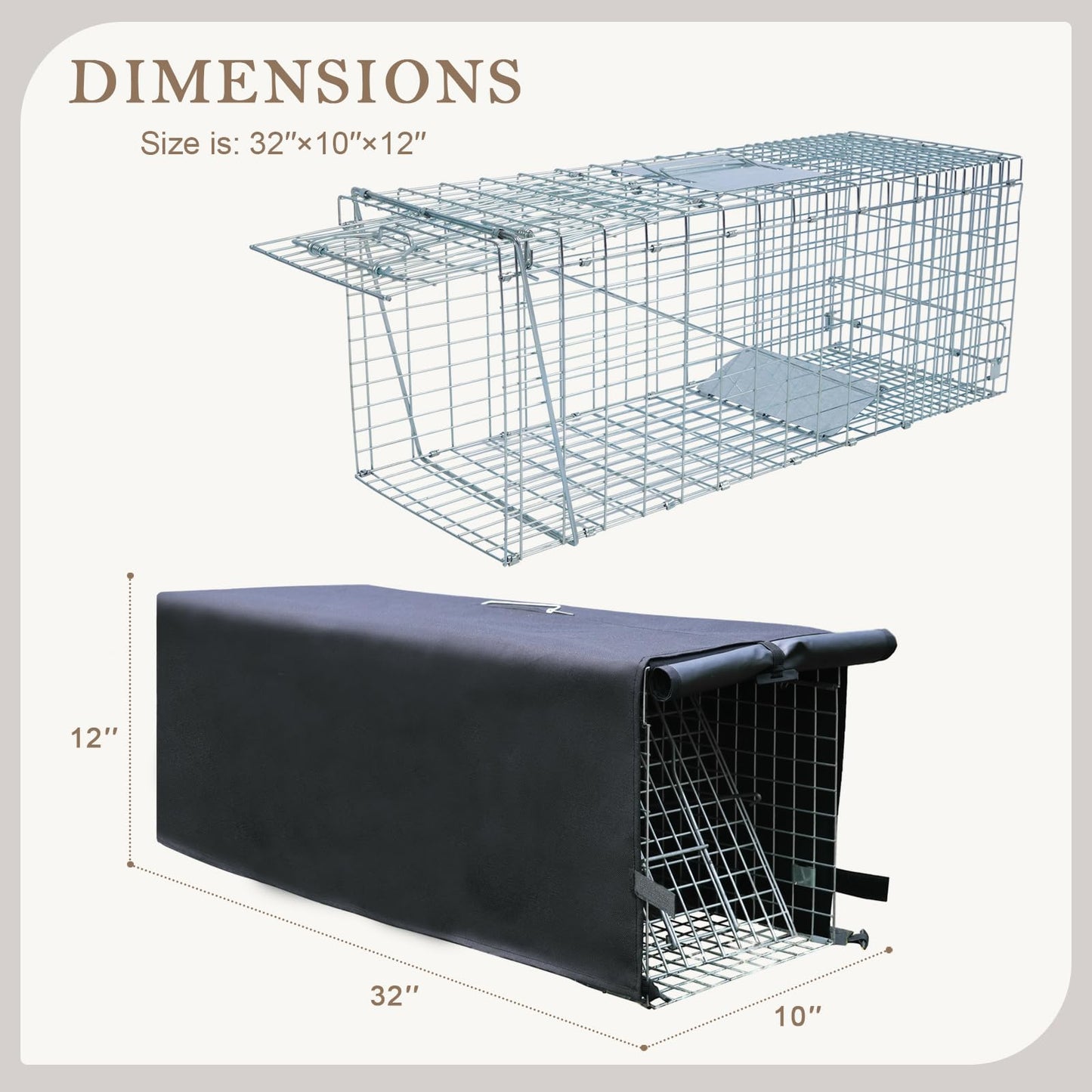 Live Animal Trap Cage Cover, Cat Trap for Stray Cats 32 Inch Folding Skunk Trap with Real Door for Raccoons, Opossums, Groundhogs, Skunks, Feral Cats, Squirrels (Only Cover)