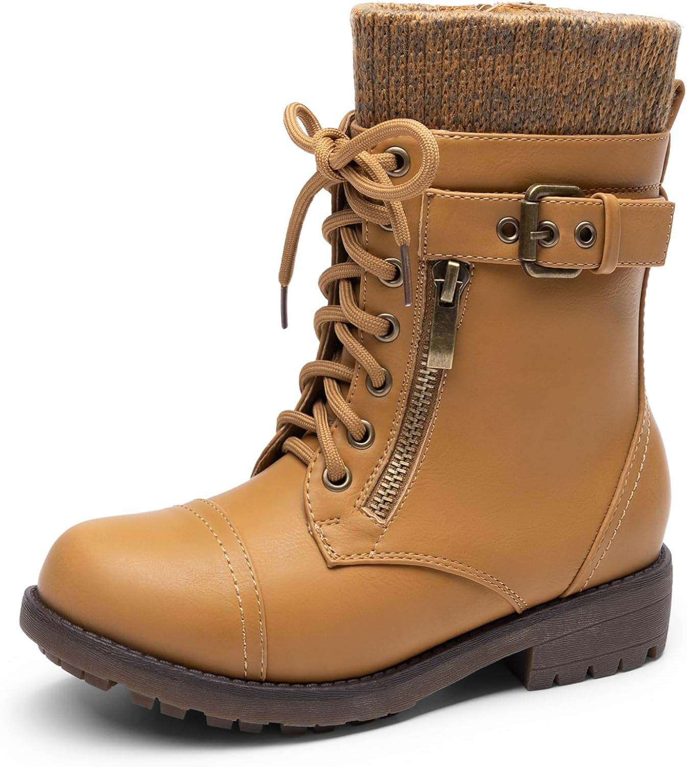 DREAM PAIRS Girl's Mid Calf Combat Ankle Lace up Boots