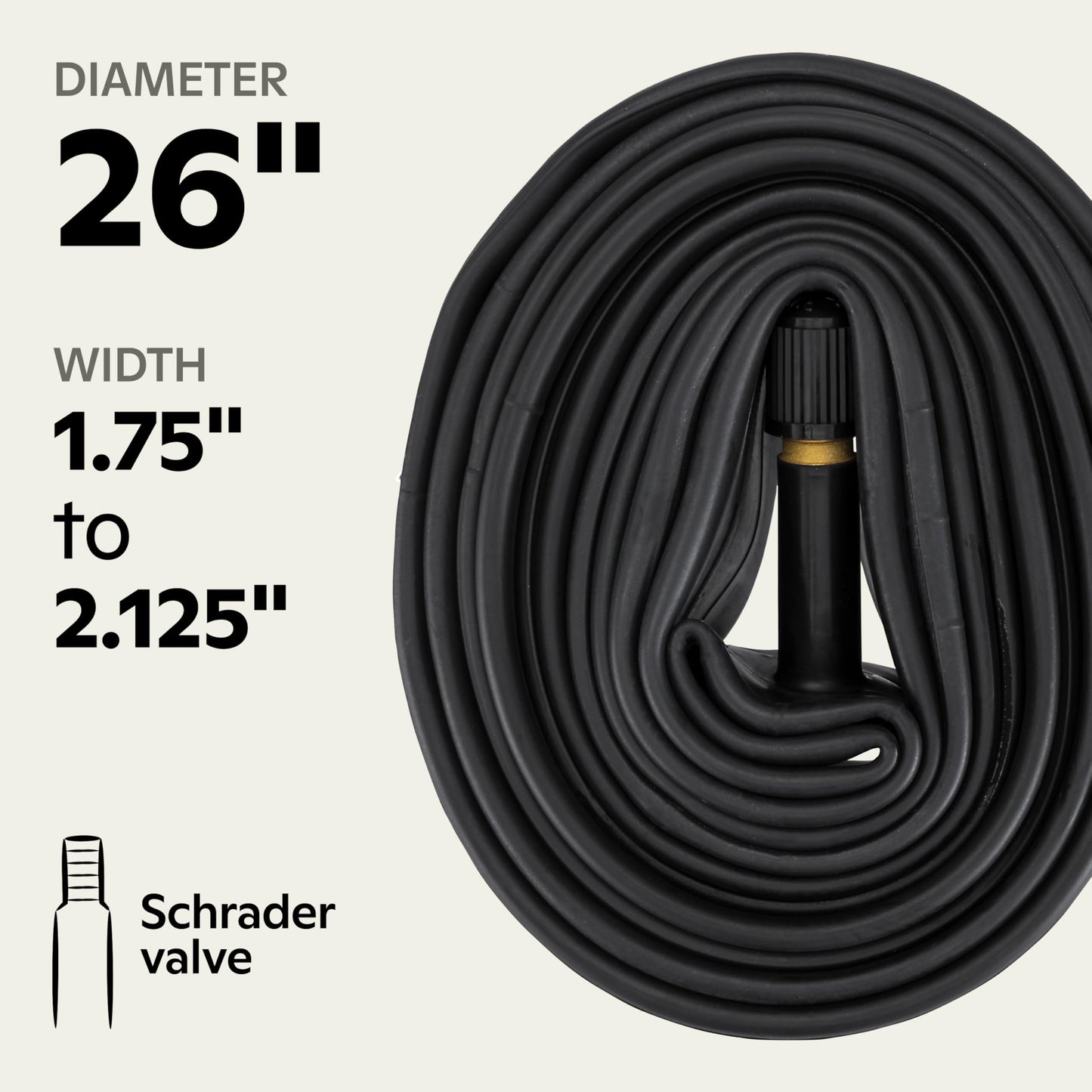 Schwinn Replacement Bike Tire Tube, 26 x 1.75 - 2.125 inch Bike Inner Tube, Schrader Valve, Durable Construction, Replacement for 26” Mountain, Hybrid, Dual Sport, and Cruiser Bicycle Tires