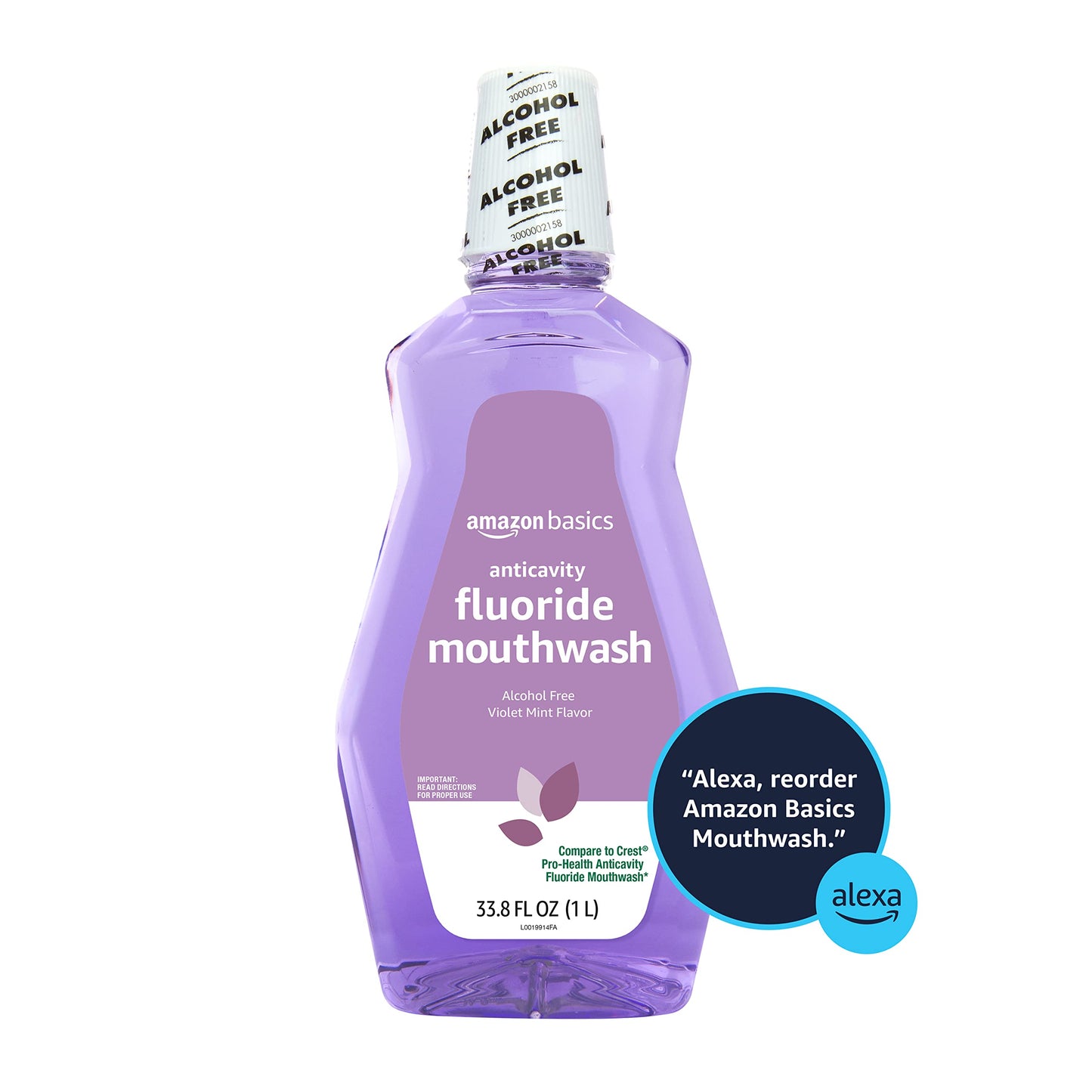 Amazon Basics Anticavity Fluoride Mouthwash, Alcohol-Free, Violet Mint Flavor, Cavity Prevention, 1 Liter (33.8 Fluid Ounces), 1-Pack (Previously Solimo)