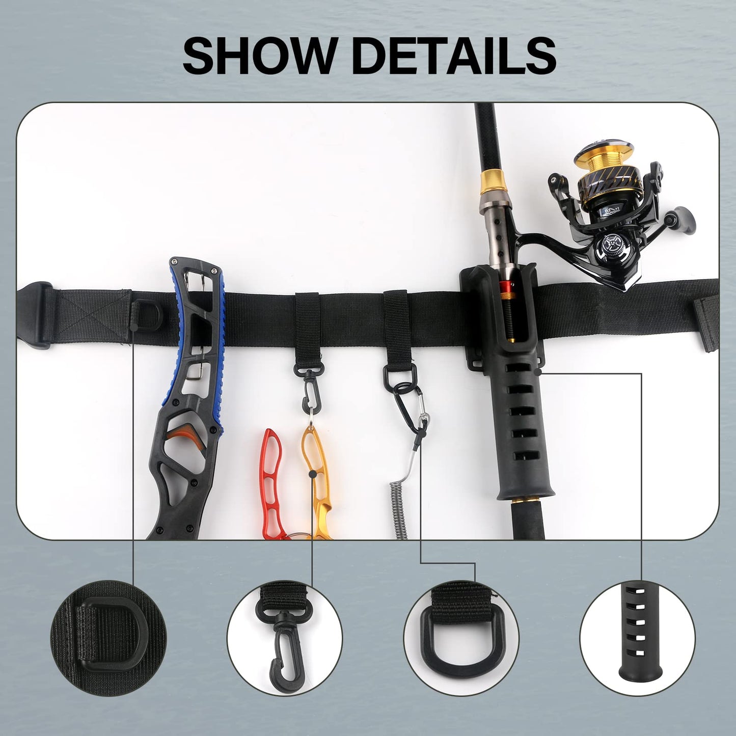 Fishing Wading Belt Rod Holder Adjustable Wader Waist Belt for Fly Surf Casting Spinning Pole Fishing Tool Tackle (Black)