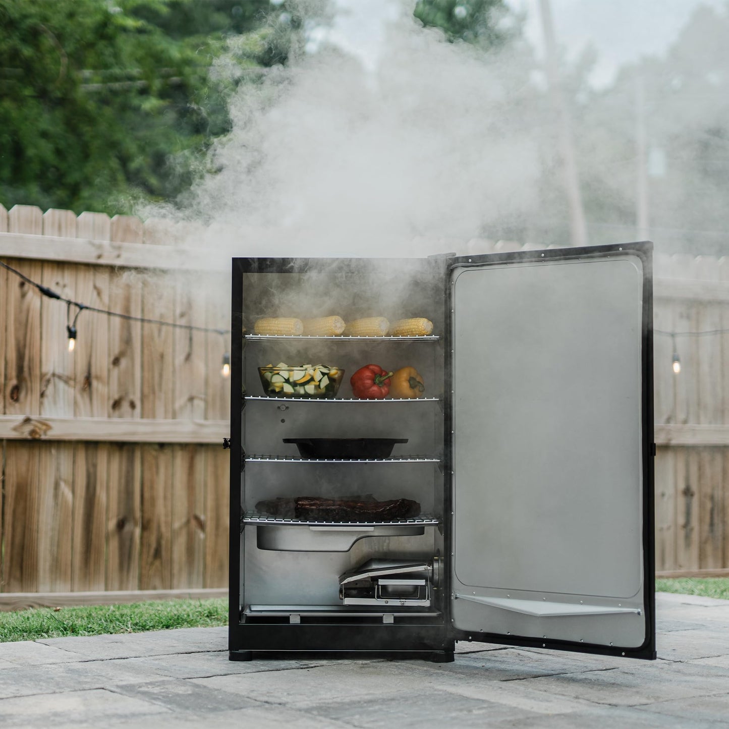 Masterbuilt® 30-inch Digital Electric Vertical BBQ Smoker with Leg Kit, Side Wood Chip Loader and 710 Cooking Square Inches in Black, Model MB20070421