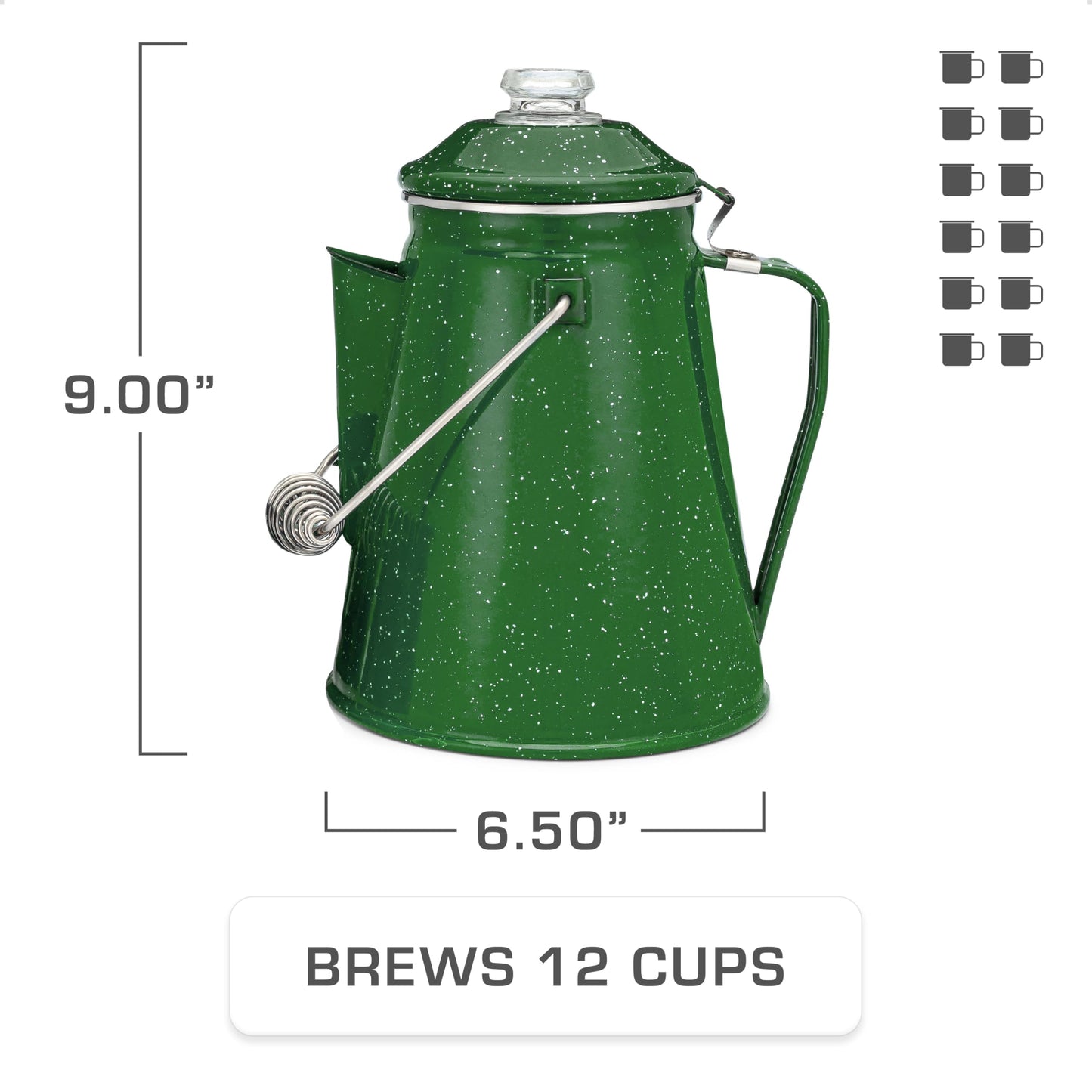COLETTI Classic Camping Coffee Pot & Mug Set - Percolator Coffee Pot, Enamel Mug Complete Nostalgic Bundle German Imported Enamel Powder [12 oz, Set of 4] (Green)
