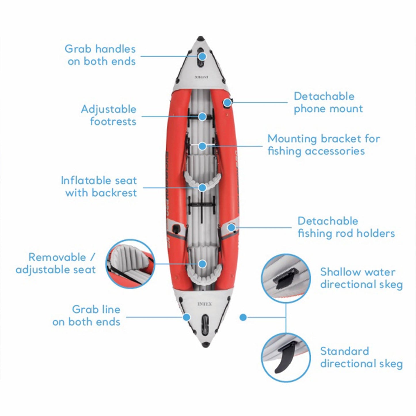 Intex 68309EP Excursion Pro K2 Inflatable Kayak Set: Includes Deluxe 86in Kayak Paddles and High-Output Pump – SuperTough PVC – Adjustable Bucket Seat – 2-Person – 400lb Weight Capacity