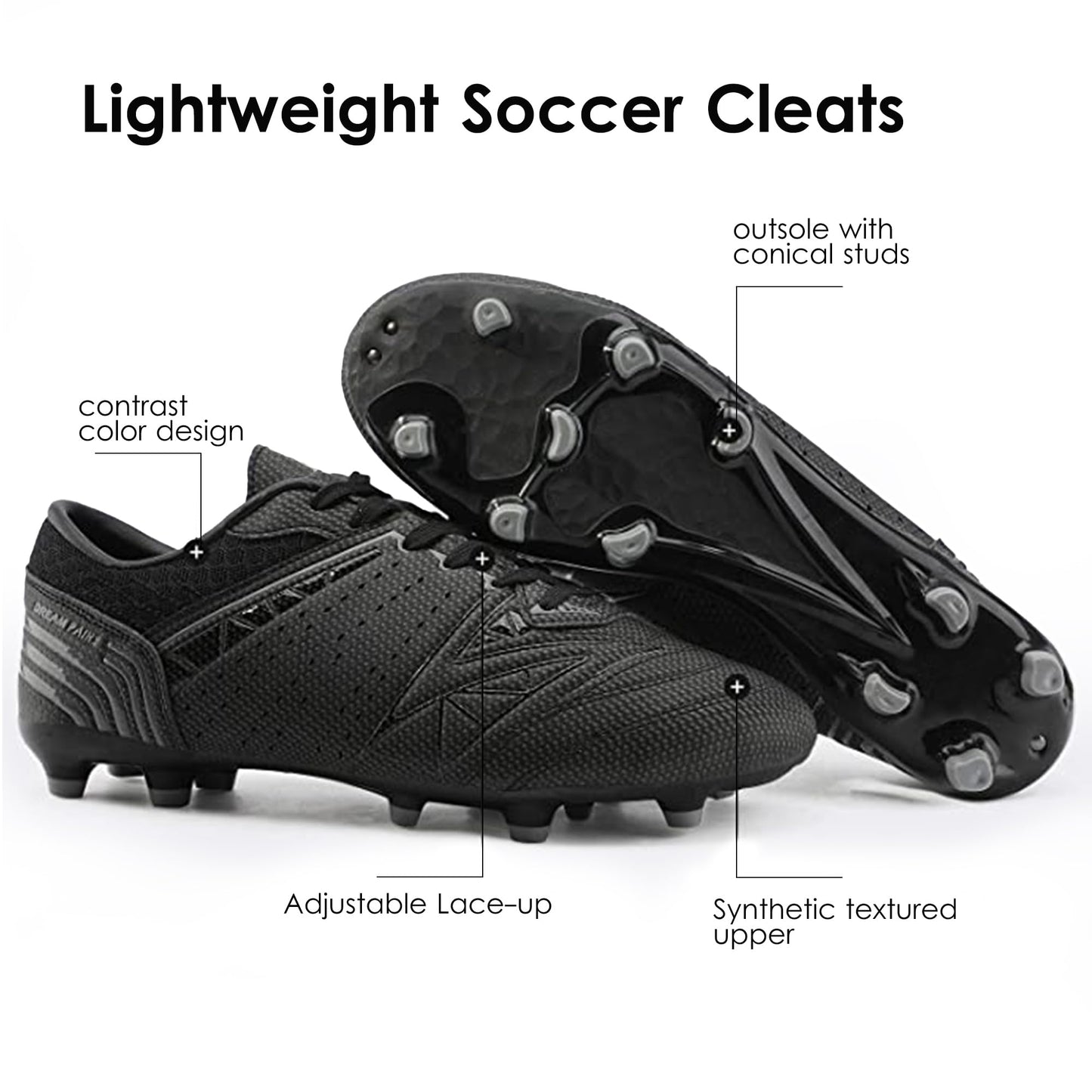 DREAM PAIRS Mens Sport Flexible Athletic Lace Up Light Weight Outdoor Cleats Football Soccer Shoes,Size 8.5,Black/Dark/Grey,160859-M