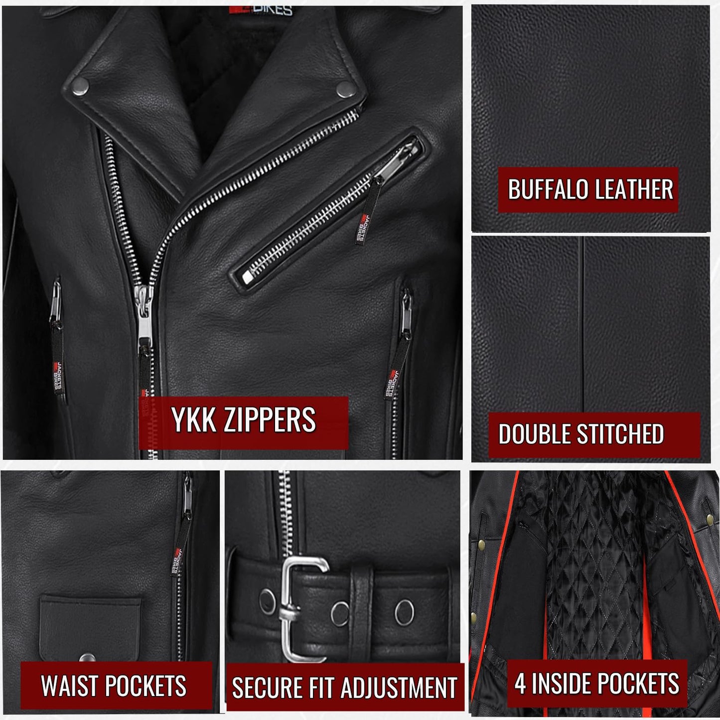 ICONIC Motorcycle Jacket for Men, Premium Buffalo Leather, Insulated Liner, Classic Side Laces, Cruiser Biker Black L