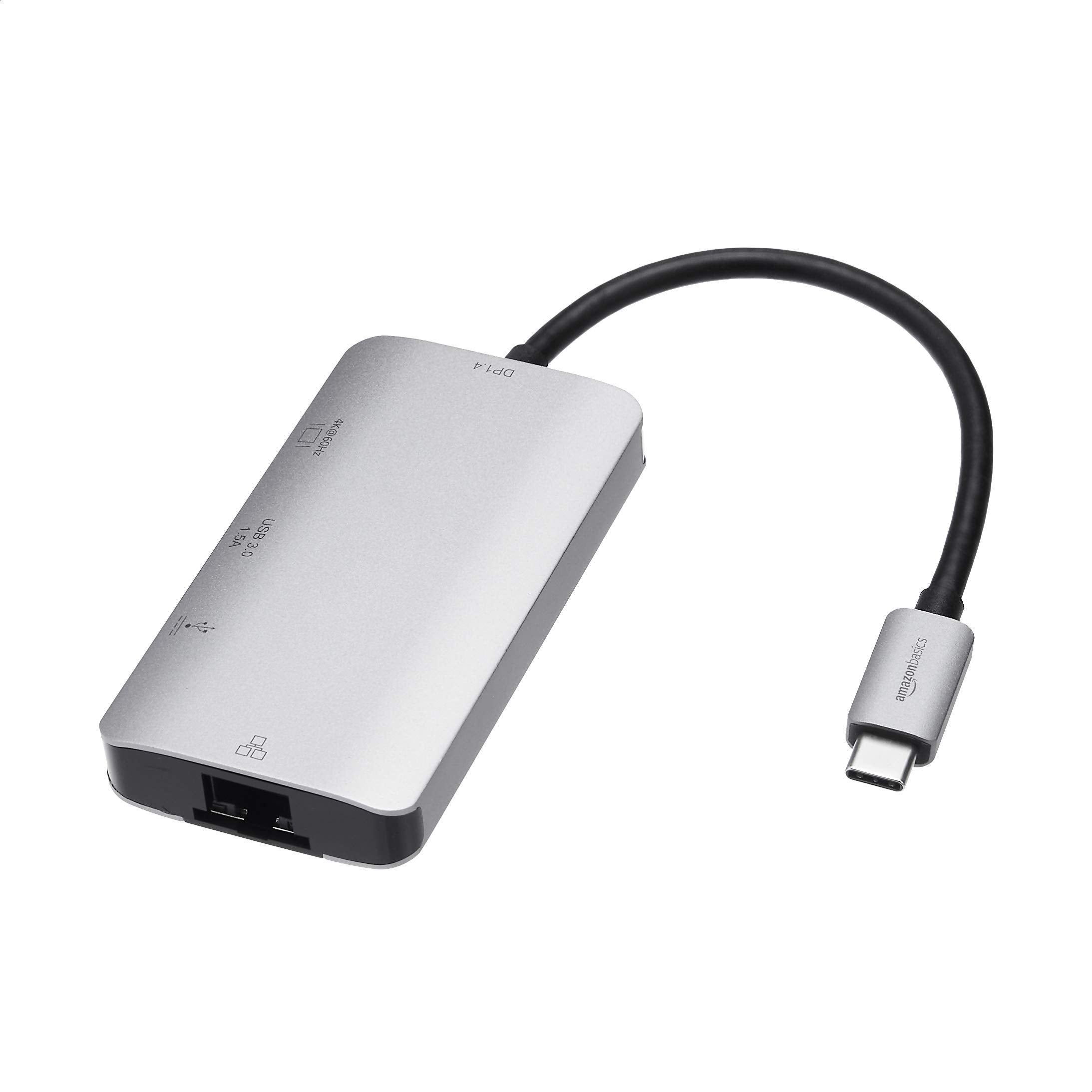 Amazon Basics 4-in-1 USB-C Adapter with HDMI, Ethernet Port, USB 3.0 a ...