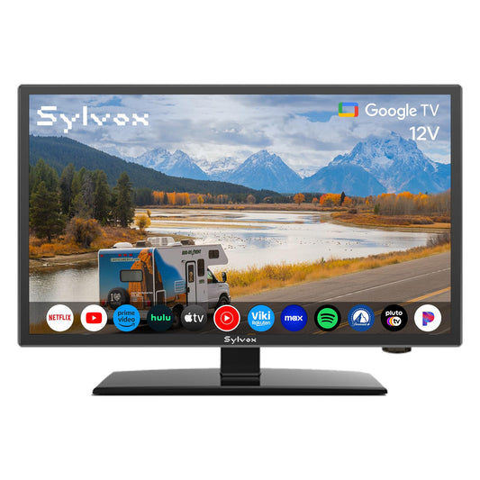 SYLVOX Smart RV TV, 24" 12 Volt TVs for RV Camper 1080P DC/AC Powered Television, Compatible with Google OS, Support Download APPs, Google Assistant, Bluetooth WiFi, 9-32V Wide Voltage Protection
