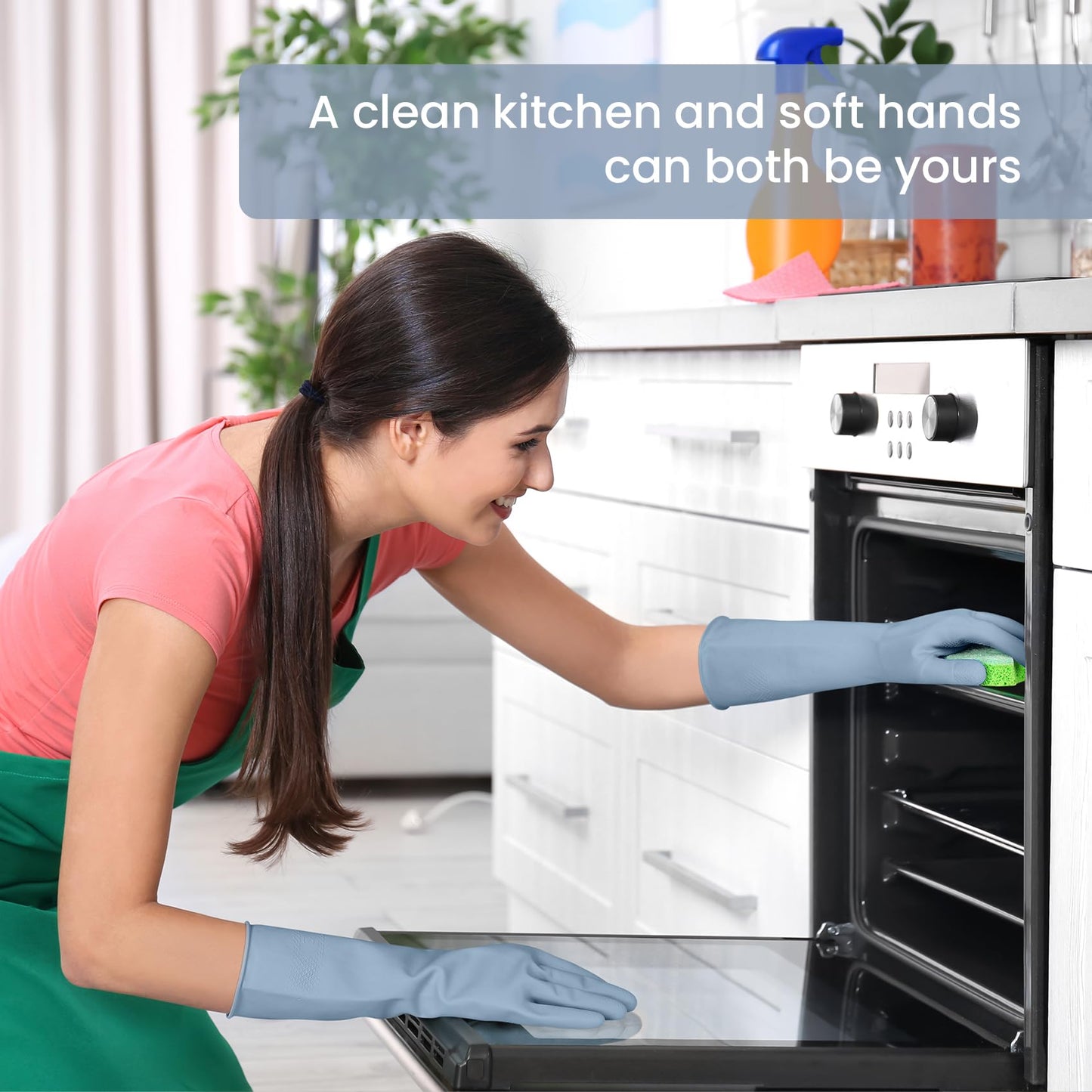 Rubber Cleaning Gloves for Dishwashing, 4 Pairs Reusable Kitchen Gloves for Washing Dishes and Household Cleaning, Colorful Dish Gloves with Flocked Lining and Non-Slip Grip, Pefect for Woman Men - M