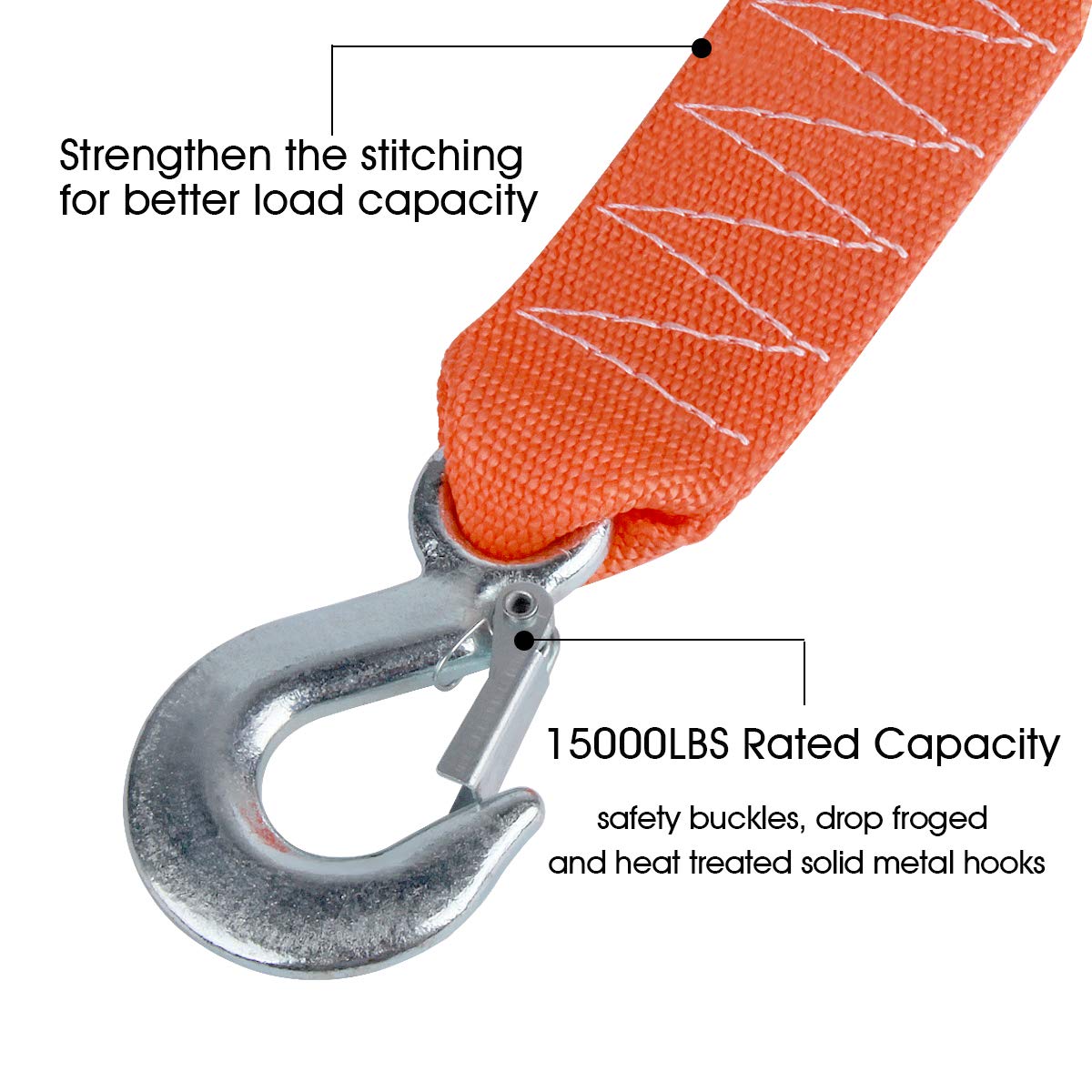 Tow Strap with Hooks 2in X20Ft Recovery Strap 10,000LB Break Strengthened Towing Rope for Towing Vehicles in Roadside Emergency