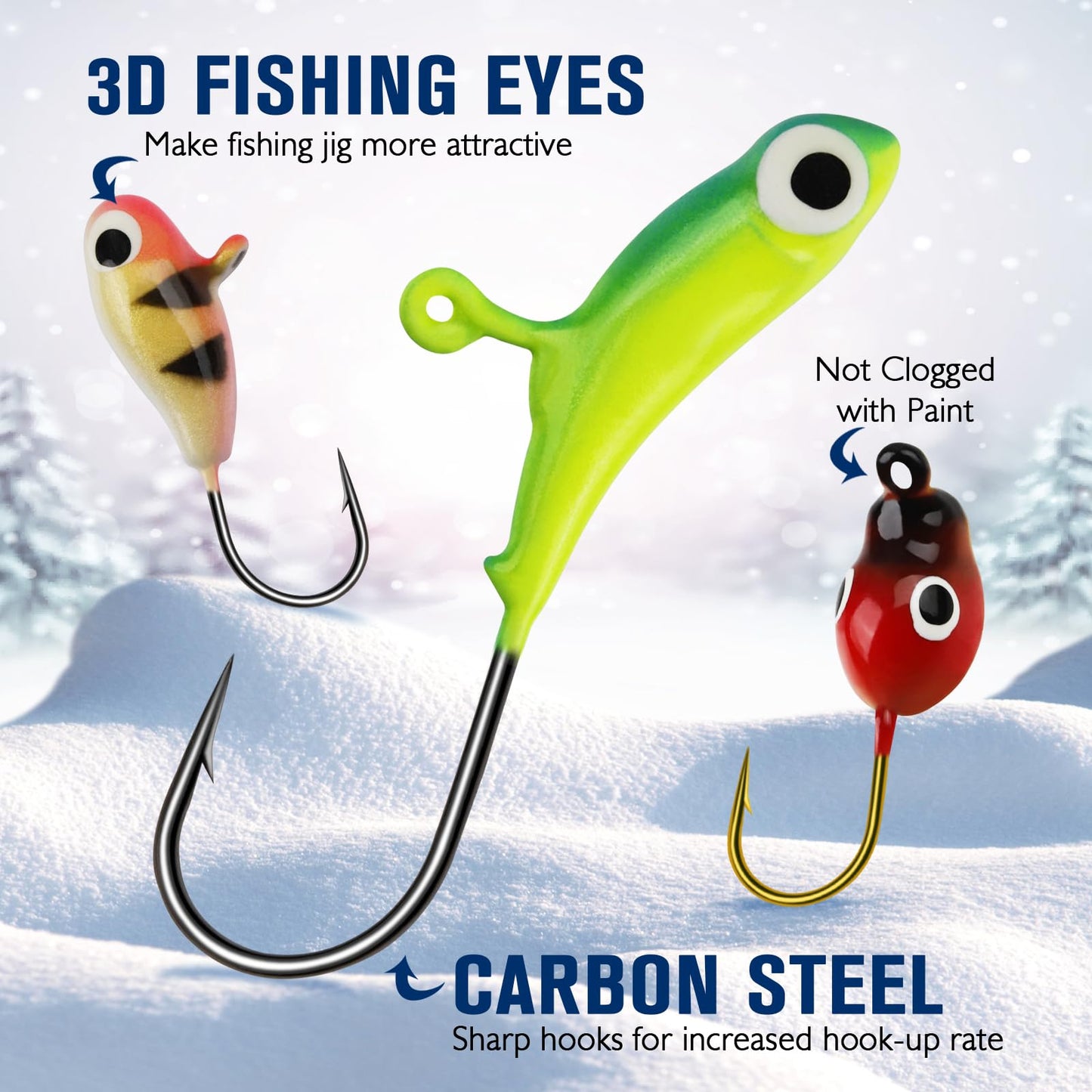 Dovesun Ice Fishing Jigs Kit, Ice Fishing Lures Glow in The Dark Ice Jigs | Soft Baits Ice Fishing Jig Heads Walleye Crappie Jigs Set 20-93Pcs