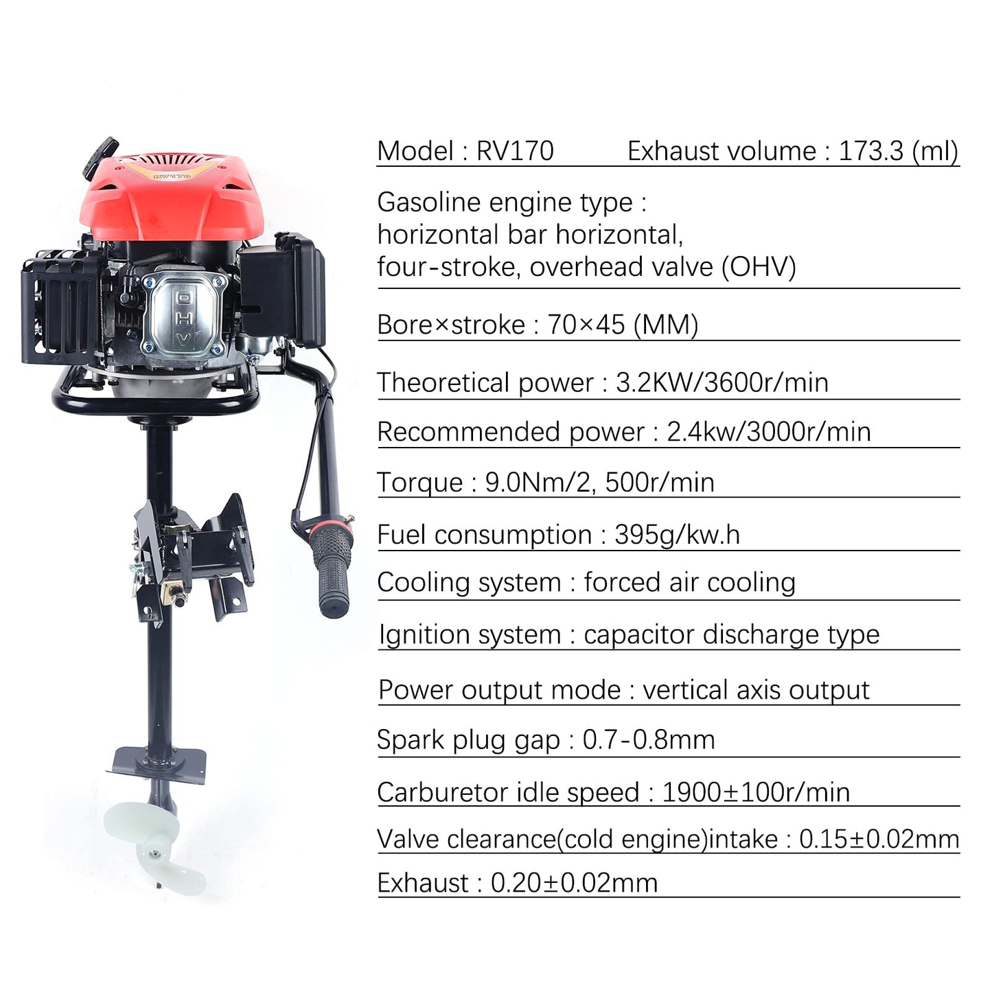 Cbhfmljd 4-Stroke 6HP Outboard Motor, Boat Motor Heavy Duty Outboard Boat Motors Inflatable Marine Fishing Boat Yacht Engine with Air Cooling System