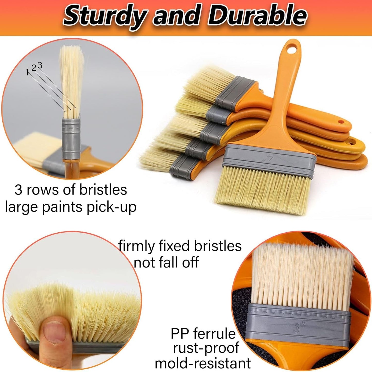 9Pack Chip Paint Brushes Soft Bristles Wall Painting Brush Varnish Wood Stain Brush Set for Furniture Fence Flat Brushes for Painting Oil Acrylic 1 1.5 2 2.5 3 4 5 6 8 inch
