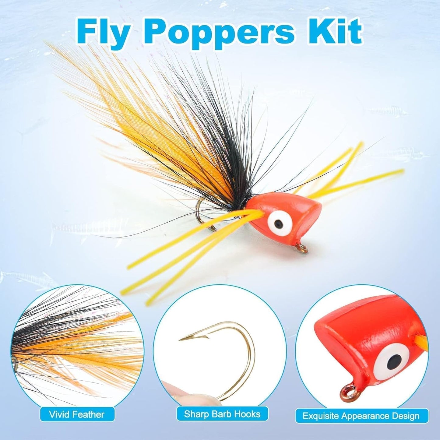 12 pcs Fly Fishing Popper Flies, Fly Popper Lures Bass Panfish Bluegill Crappie Popping Bug Sunfish Trout Salmon Poppers Flys Kit for Flys Fishing