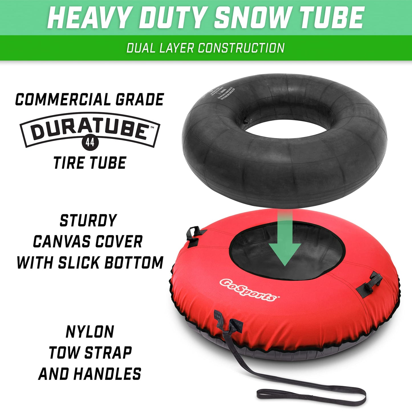 GoSports 44 Inch Heavy-Duty Winter Snow Tube with Premium Canvas Cover - Commercial Grade Sled - Red