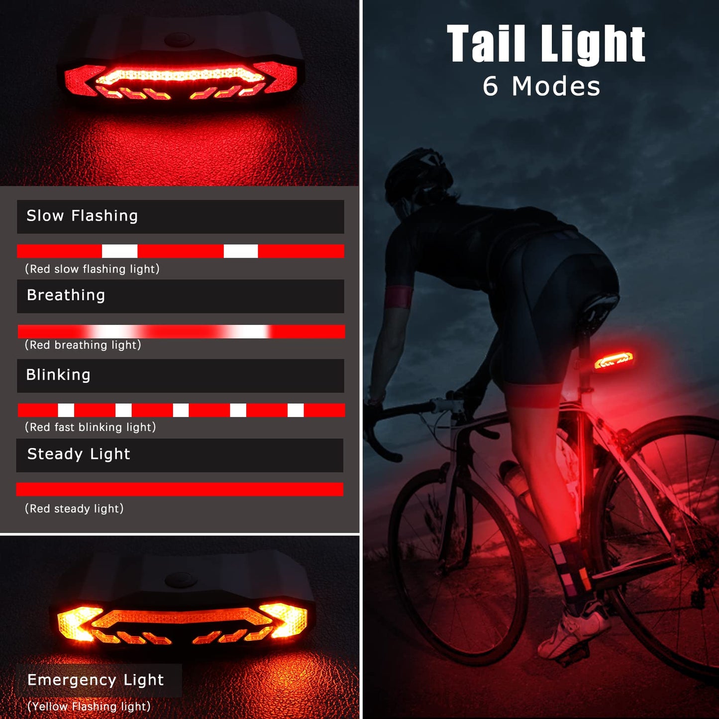 WSDCAM Smart Bike Light with Turn Signals, Brake Light, and Alarm Horn - Auto ON/Off Rechargeable Waterproof Rear Bicycle Tail Light with Remote