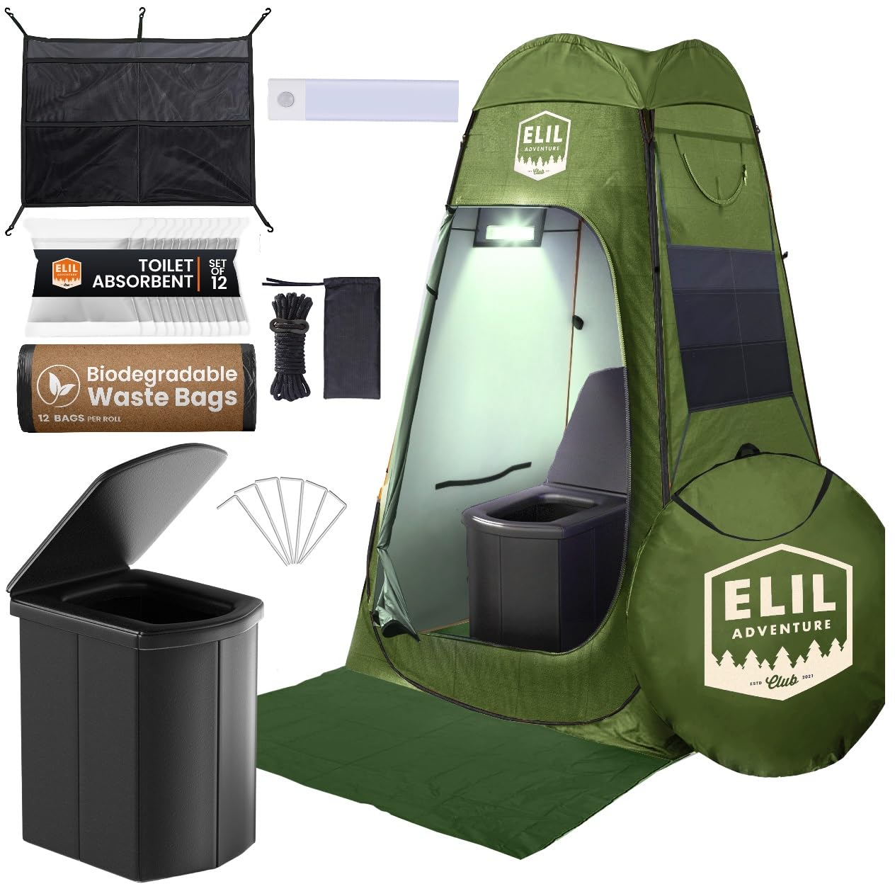 Camping Shower Tent With LED Sensor Light 6.23 ft - Large Easy Pop Up Privacy Tent for Beach Changing - Outdoor Portable Enclosure for Camping