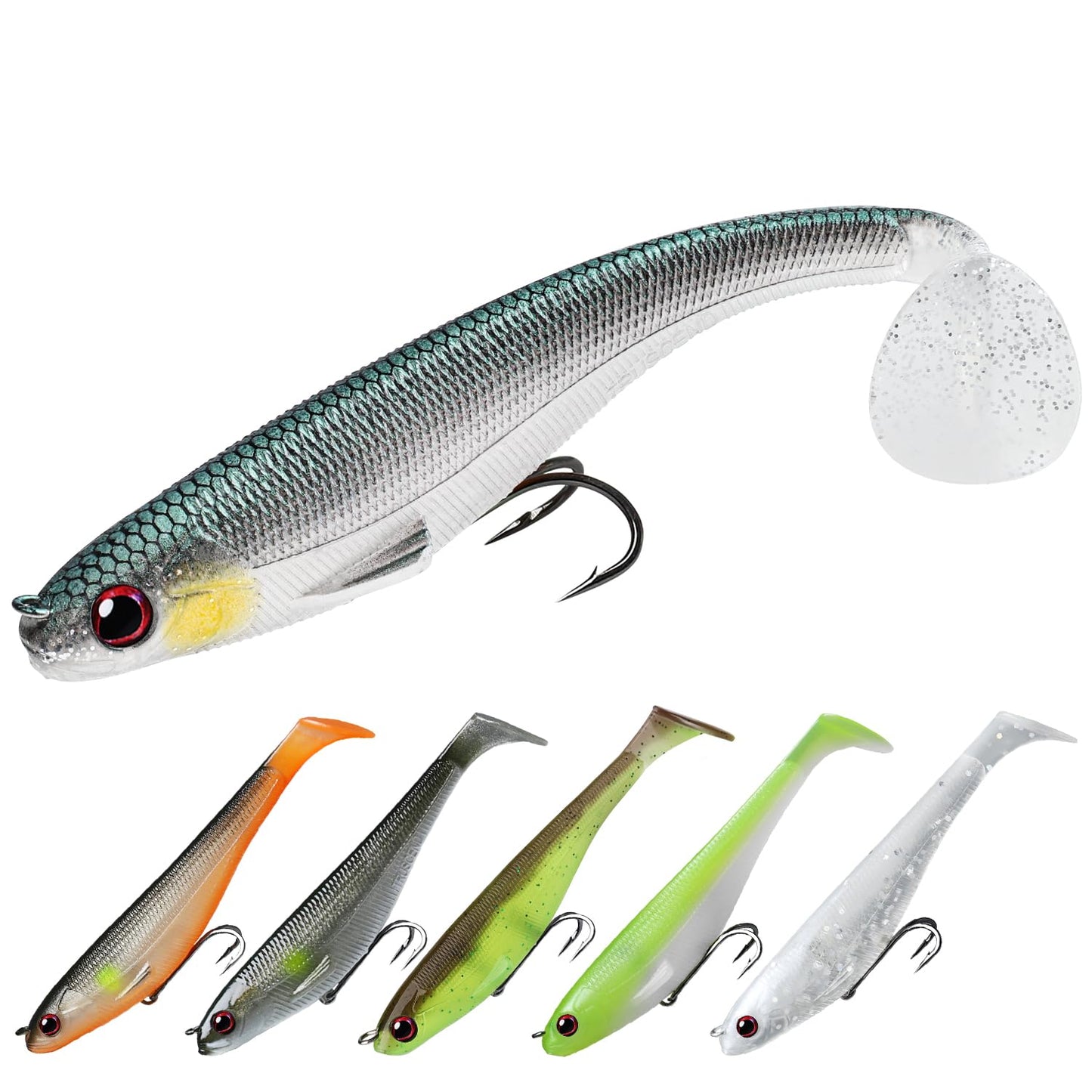 TRUSCEND Easy Catch Pre-Rigged Soft Lures, Vibrating Swim Action, Trembly Sinking Move, Amazing Soft Swimbait for Family Fishing, Well-Made Fishing Lures for Bass Trout Crappie Walleye Pike Redfish