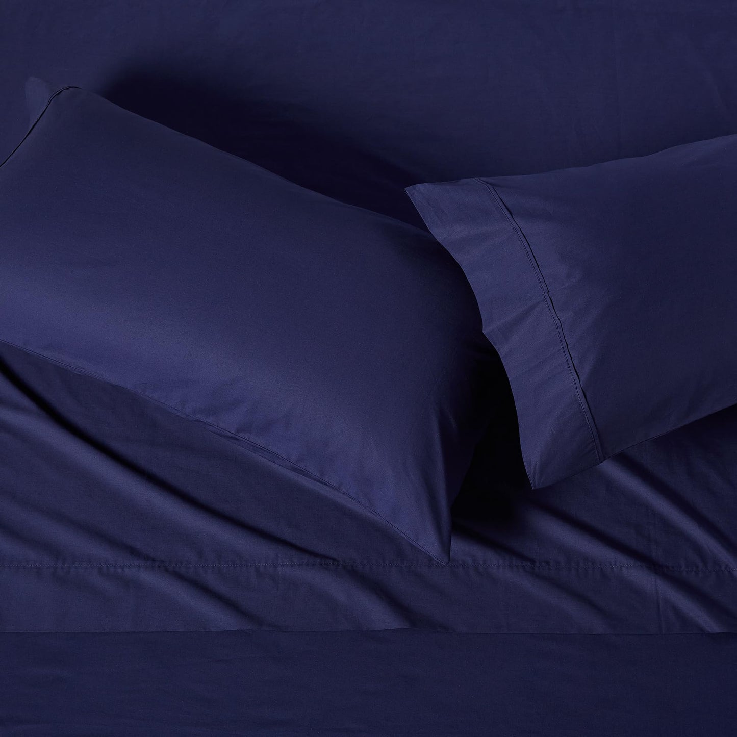 Amazon Basics Soft Organic Cotton Sheet Set with 2 Pillowcases, GOTS-Certified, King, Navy Blue