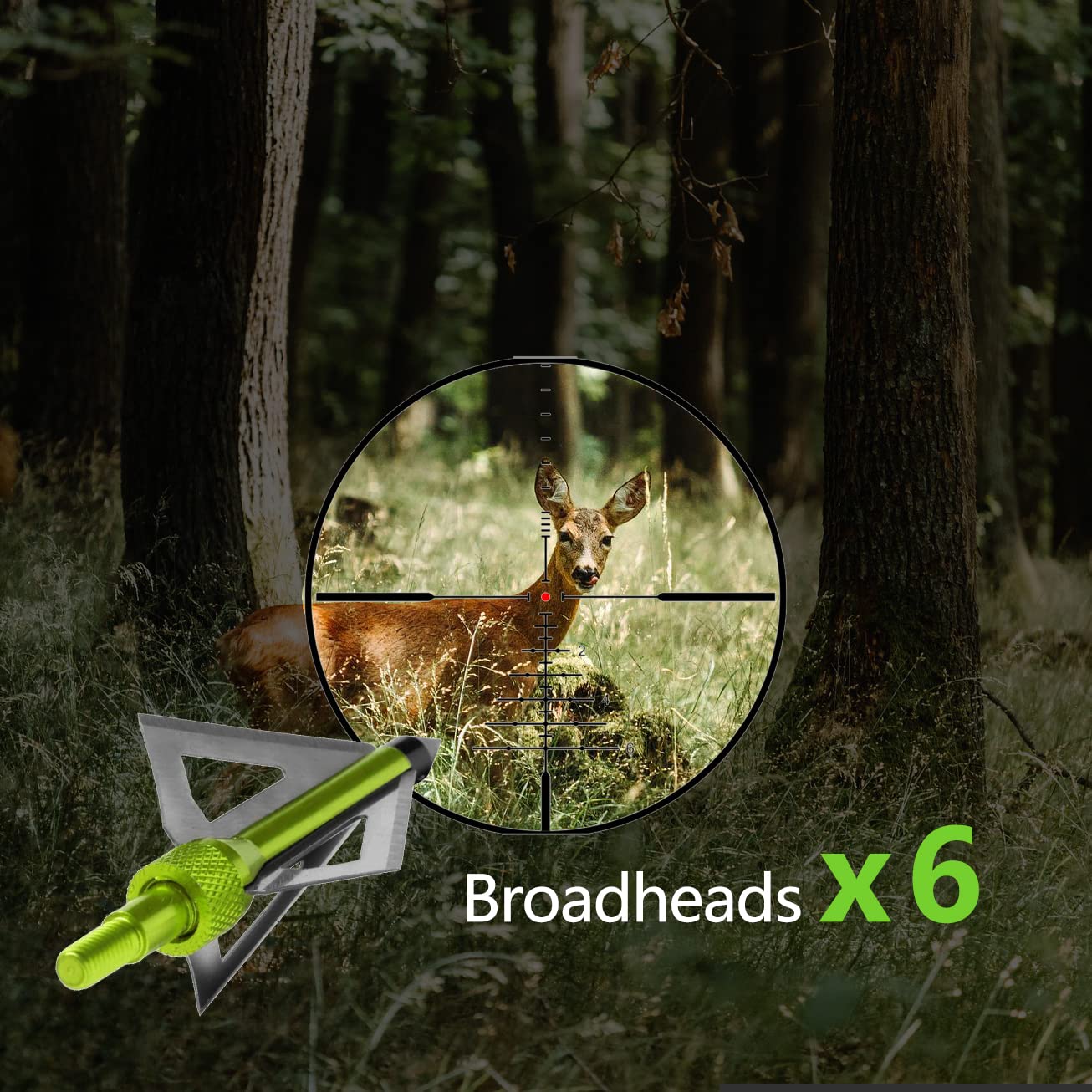 IRQ 20 Inch Crossbow Bolts and Crossbow Broadheads Set, Carbon Crossbow Arrows for Hunting and Outdoor Practice, 12 Green Arrows, 6 Broadheads(18 Pack)