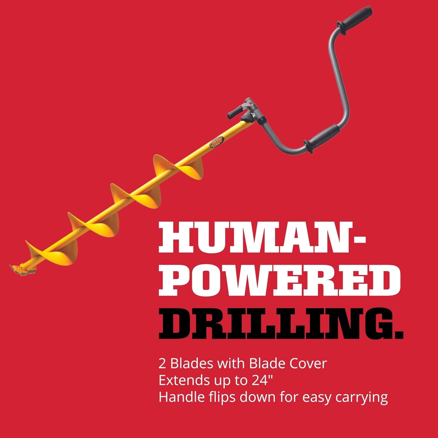 Jiffy Hand Auger, Flip-Down, Extendable, 6-Inch, Steel, Yellow, J4656