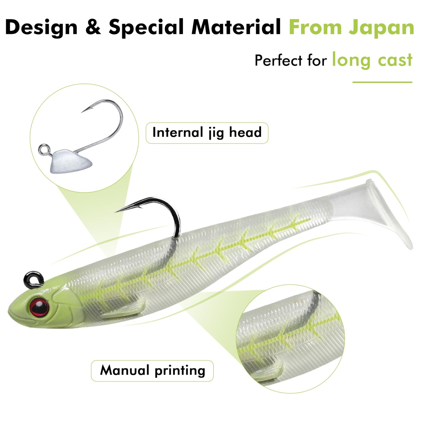 TRUSCEND Easy Catch Pre-Rigged Soft Lures, Vibrating Swim Action, Trembly Sinking Move, Amazing Soft Swimbait for Family Fishing, Well-Made Fishing Lures for Bass Trout Crappie Walleye Pike Redfish