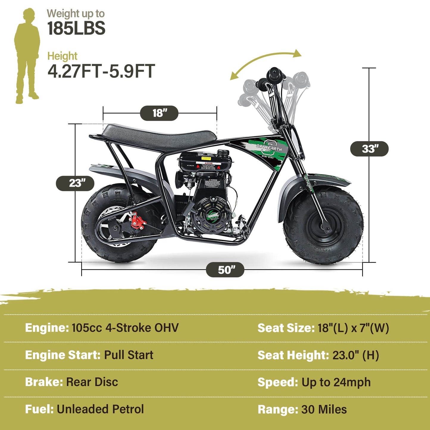 Oryxearth Mini Dirt Bike for Kids, Gas Powered Off Road Pit with Automatic Transmission and Pull Start Kids