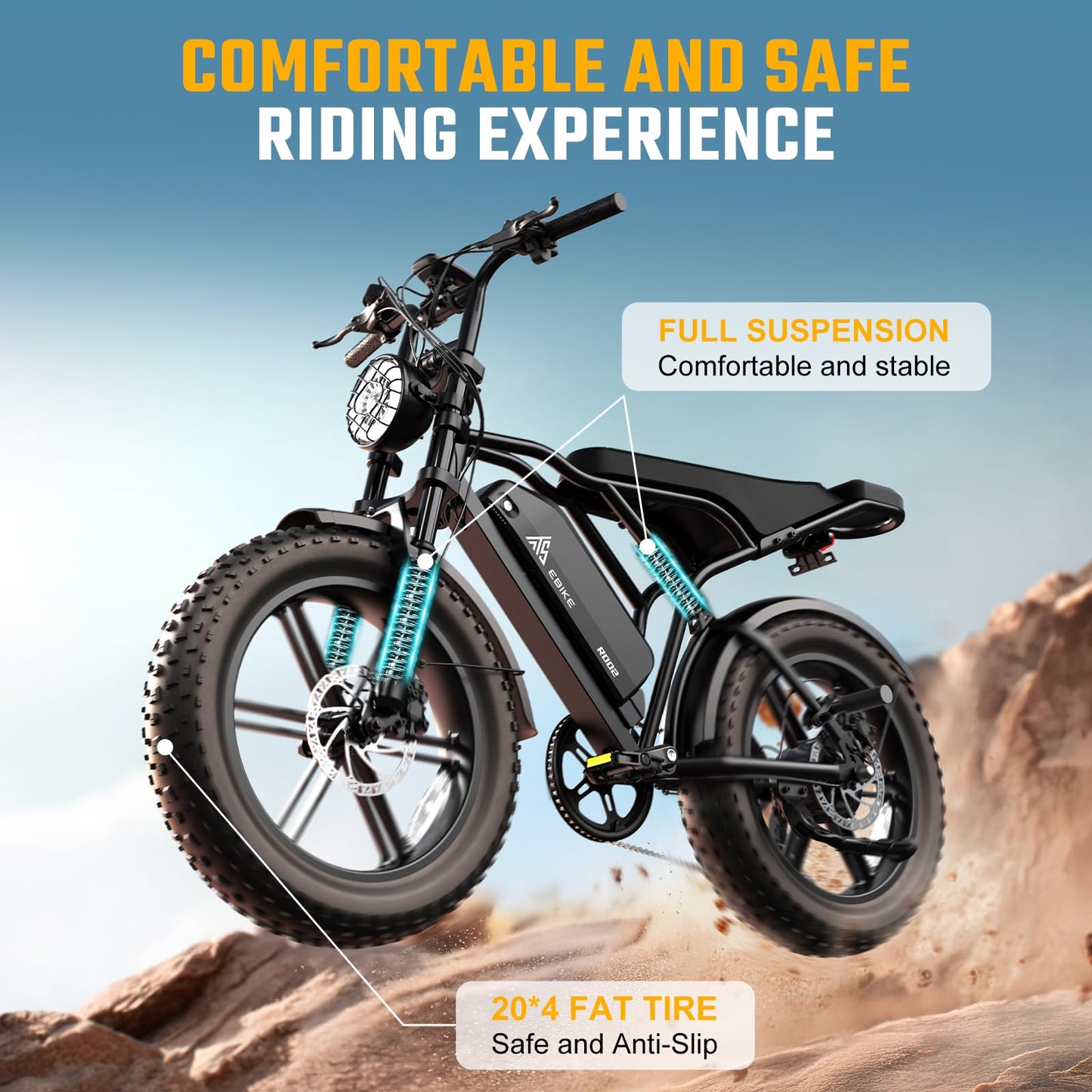 TST Electric Bike for Adults, 1500W Peak Motor 28 MPH 60 Miles Fat Tire E Bike with 48V 15Ah Removable Battery 20" All-Terrain Electric Bike Hydraulic Suspension, Seat Cushion Set, Black