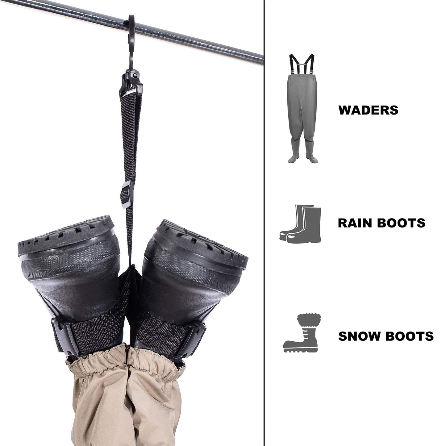 BASSDASH Fishing Wader Boot Hanger Adjustable Strap for Storage Drying