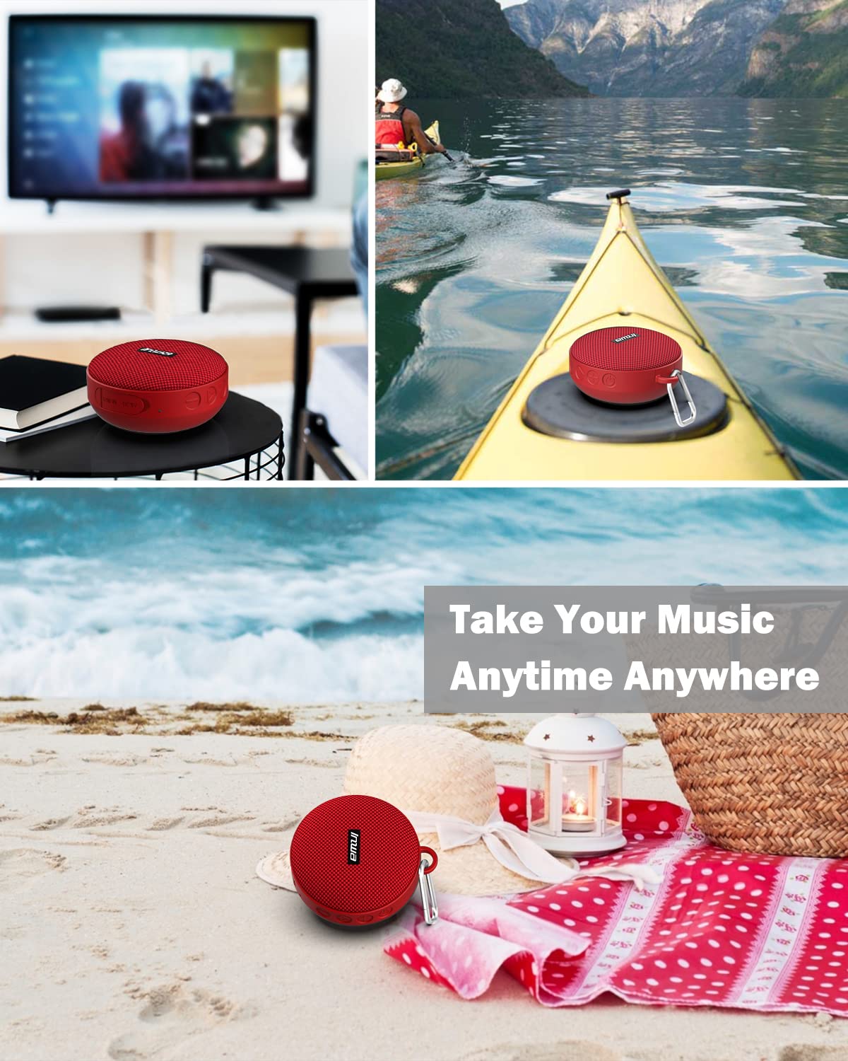 Inwa Portable Bluetooth Speaker, Bike Speakers with Speed Display, Wireless Speaker with 480 Mins Super Long of Playtime. Decent Sound, Compact Size and Loudness for Riding, Hiking, Showering, Golfing