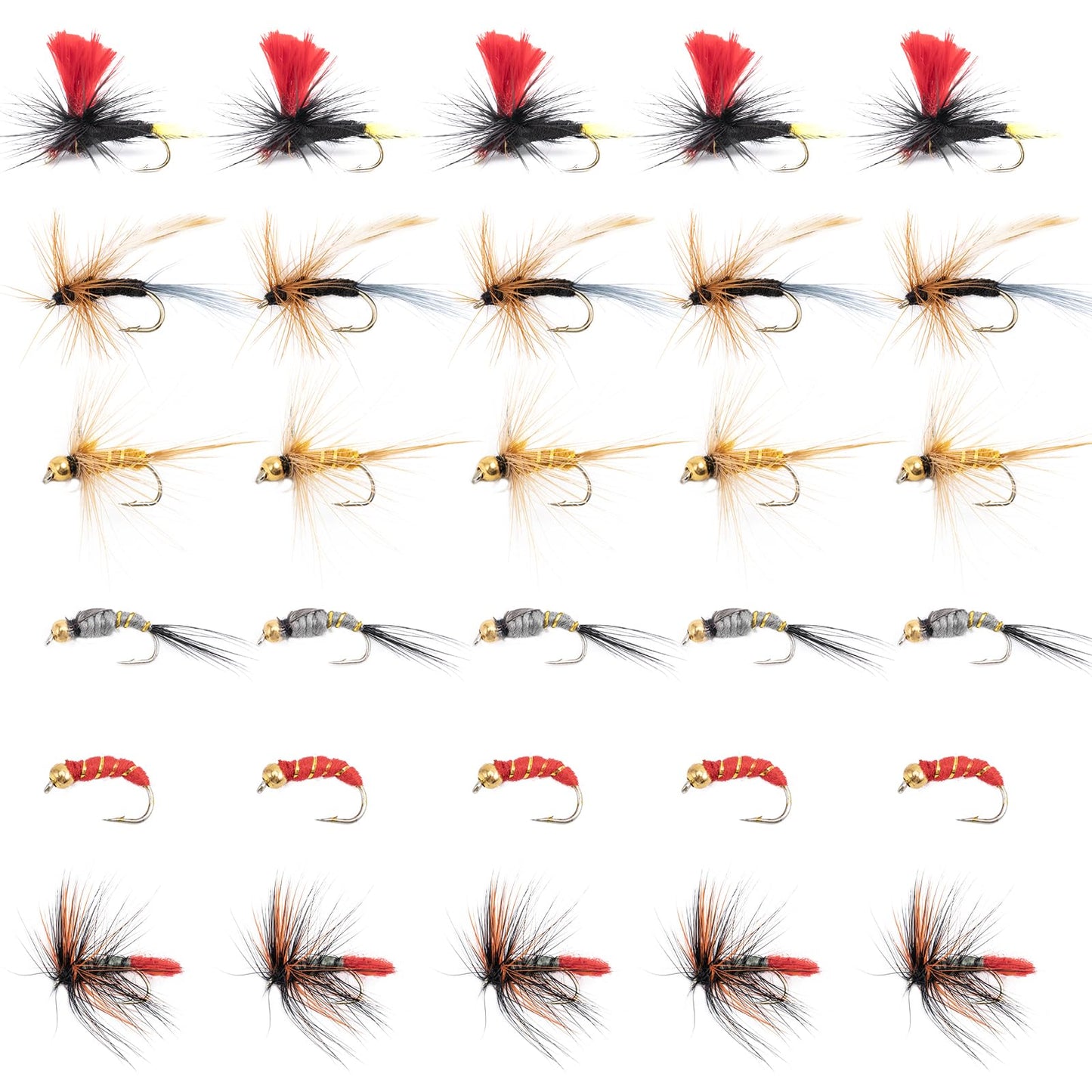 Goture Fly Fishing Flies Kit,25pcs/30pcs/100pcs Fly Fishing Lures,Dry Flies Wet Flies Streamers Nymphs Flies, Fly Fishing Assortment Kit for Bass Trout Salmon Fishing