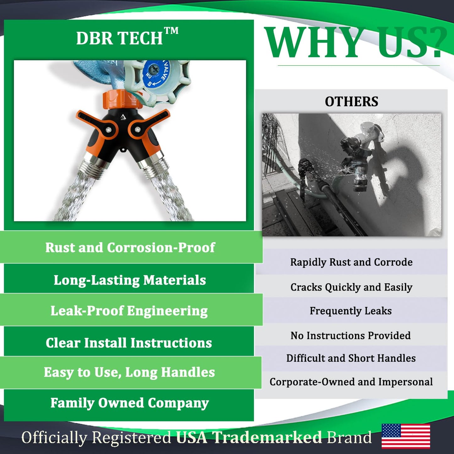 Hose Splitter 2 Way, Heavy Duty Metal Connector, Two Way Garden Hose Splitter, High Flow Spigot Faucet Bib Adapter, Solid Double Y Shut Off Valve for Outdoor Gardening Hoses, Orange