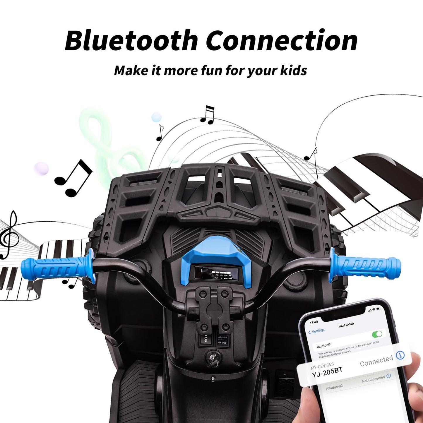 Hikiddo Kids ATV 4 Wheeler, 24V 4WD Electric ATV Ride On Toy for Big Kid w/ 2-Seater, 4x200W Motor, 5.6Mph Max Speed - Blue