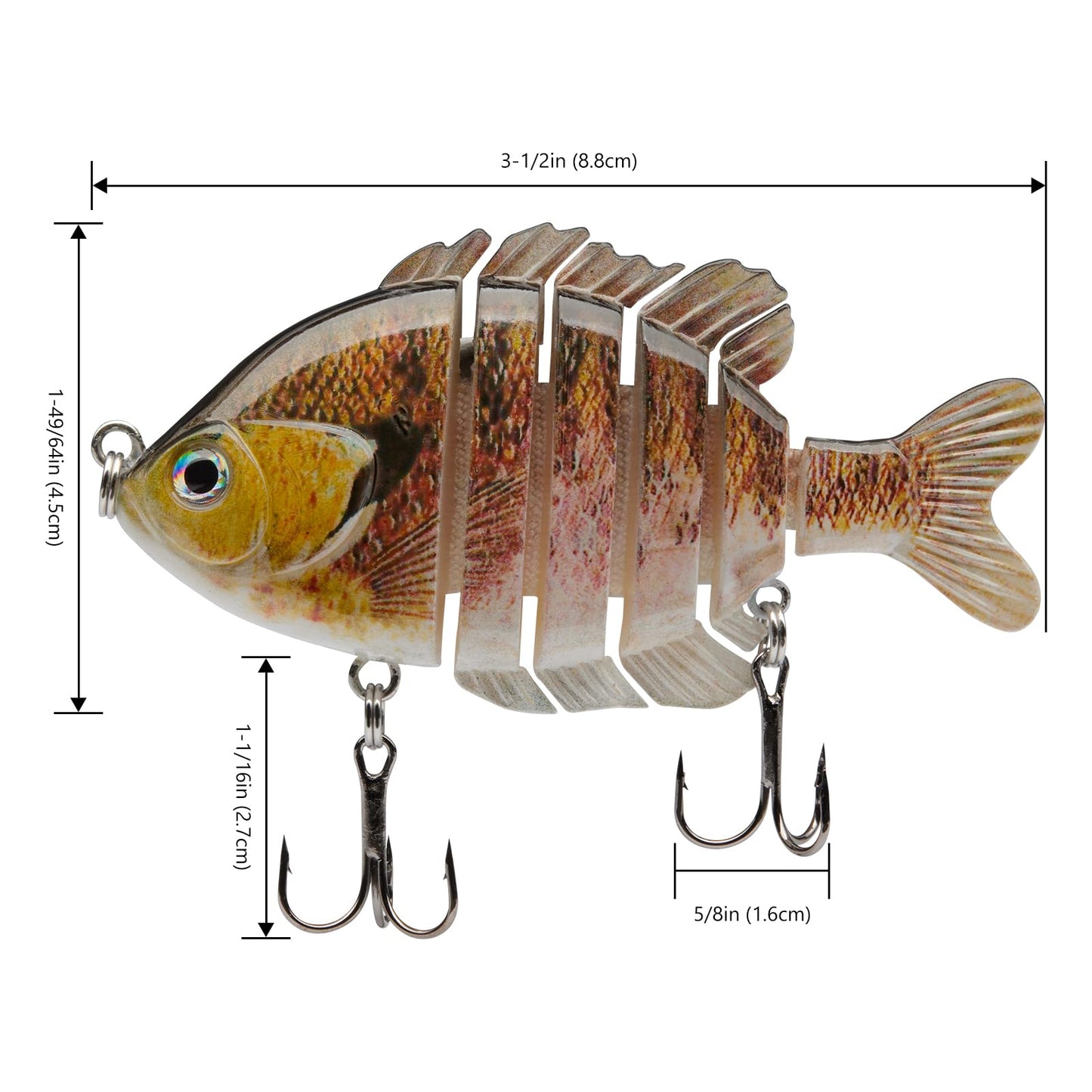 BASSDASH SwimPanfish Multi Jointed Panfish Bluegill Swimbaits Hard Topwater Bass Lures Fishing Lure Crank Saltwater 3.5in/0.85oz