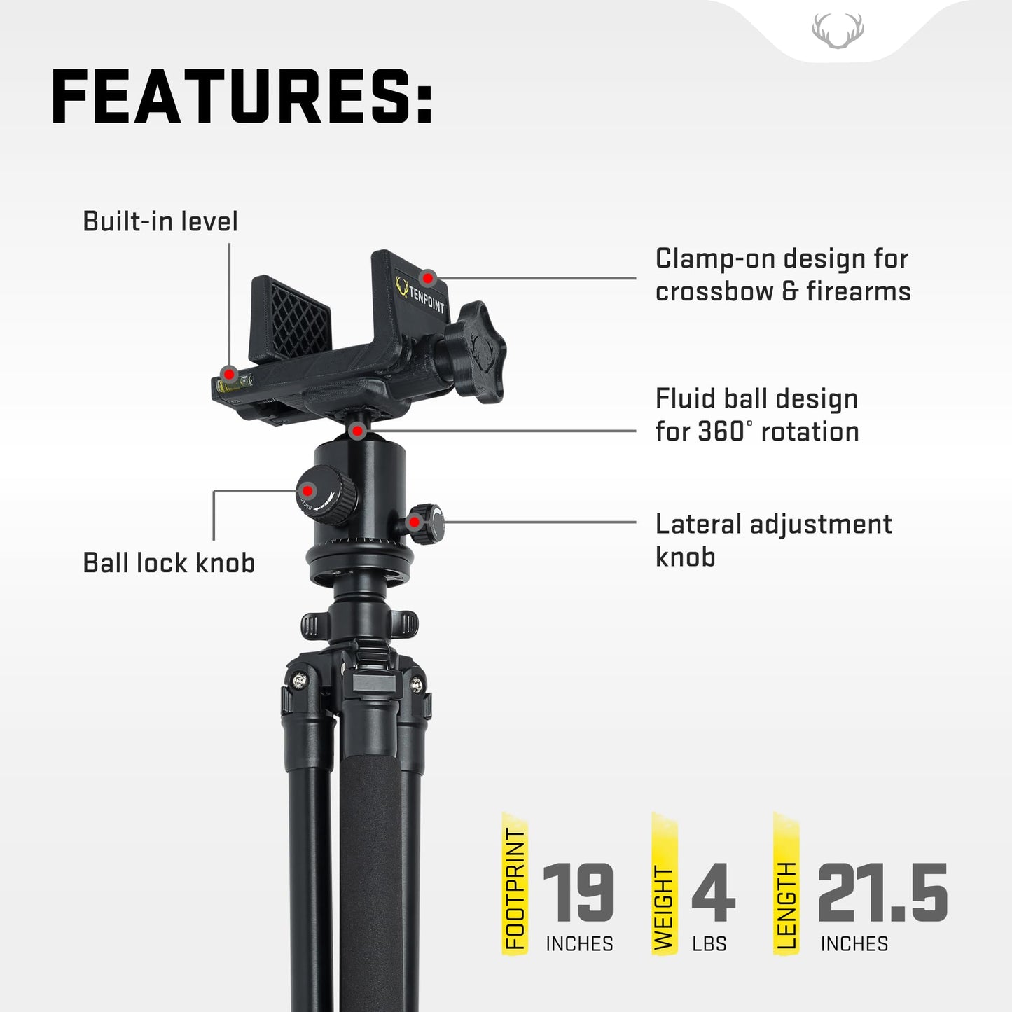 Axis Tripod - Shooting Stability Specifically Designed for Blind Hunting - Extends from 25” to 40” - Lightweight, Compact Design - Includes Two Built-in Levels & Carry Bag