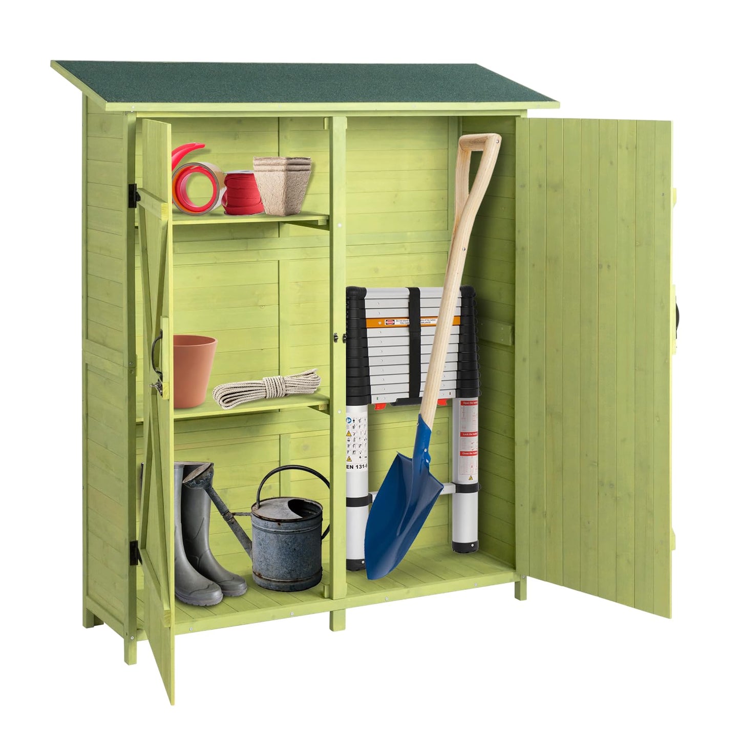 VINGLI Upgraded Outdoor Wooden Storage Shed, Extra Large Garden Shed Outside Tool Cabinet with 2 Safety Latches, Patio Storage Organizer for Garden Yard Lawn Equipment, Teak