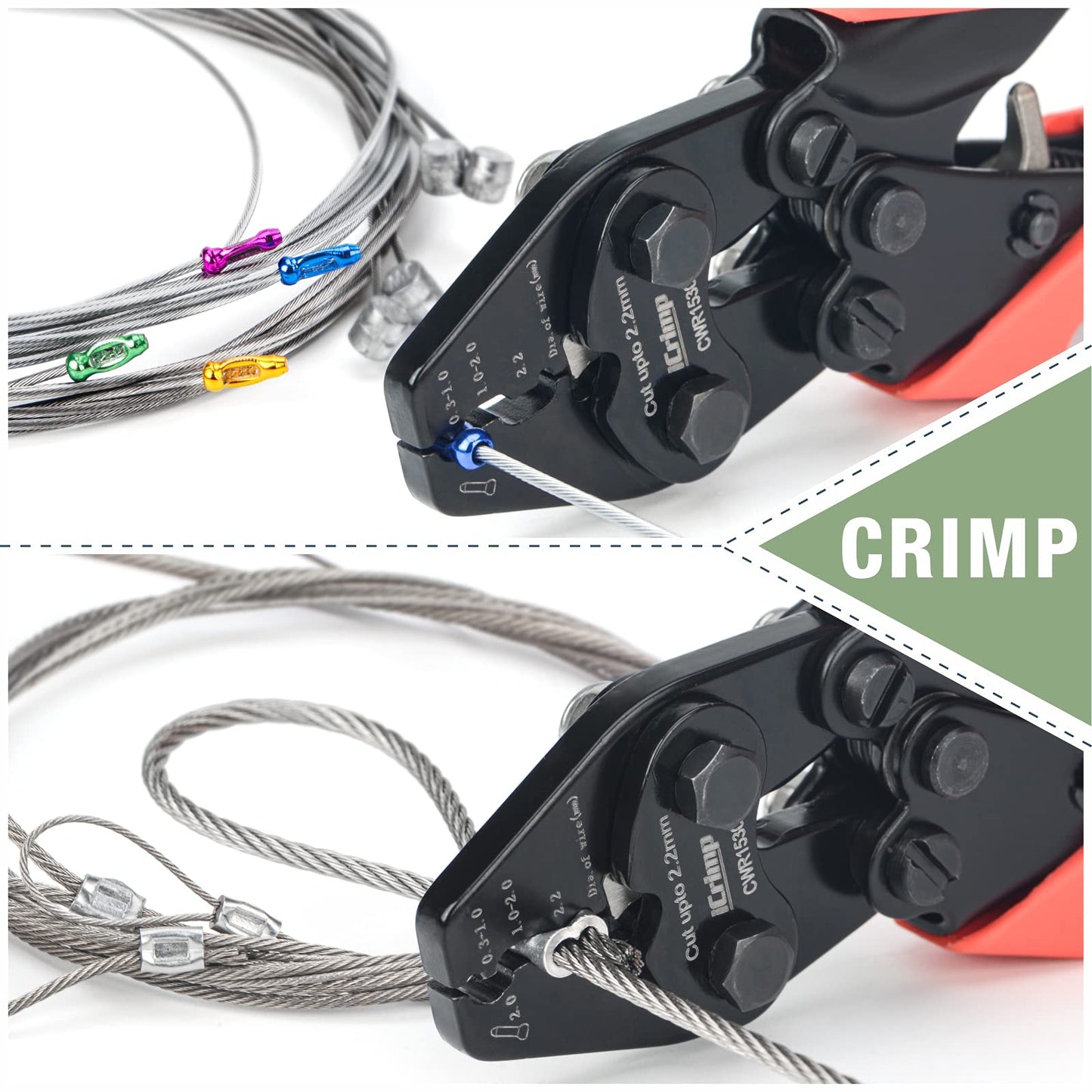 iCrimp CWR1522 Wire Rope Crimping Tool with Cutting function for Cable Railing, Hand Swaging 0.1~2.2mm Aluminum Oval Sleeves,Alloy Double Sleeves (CWR1522)